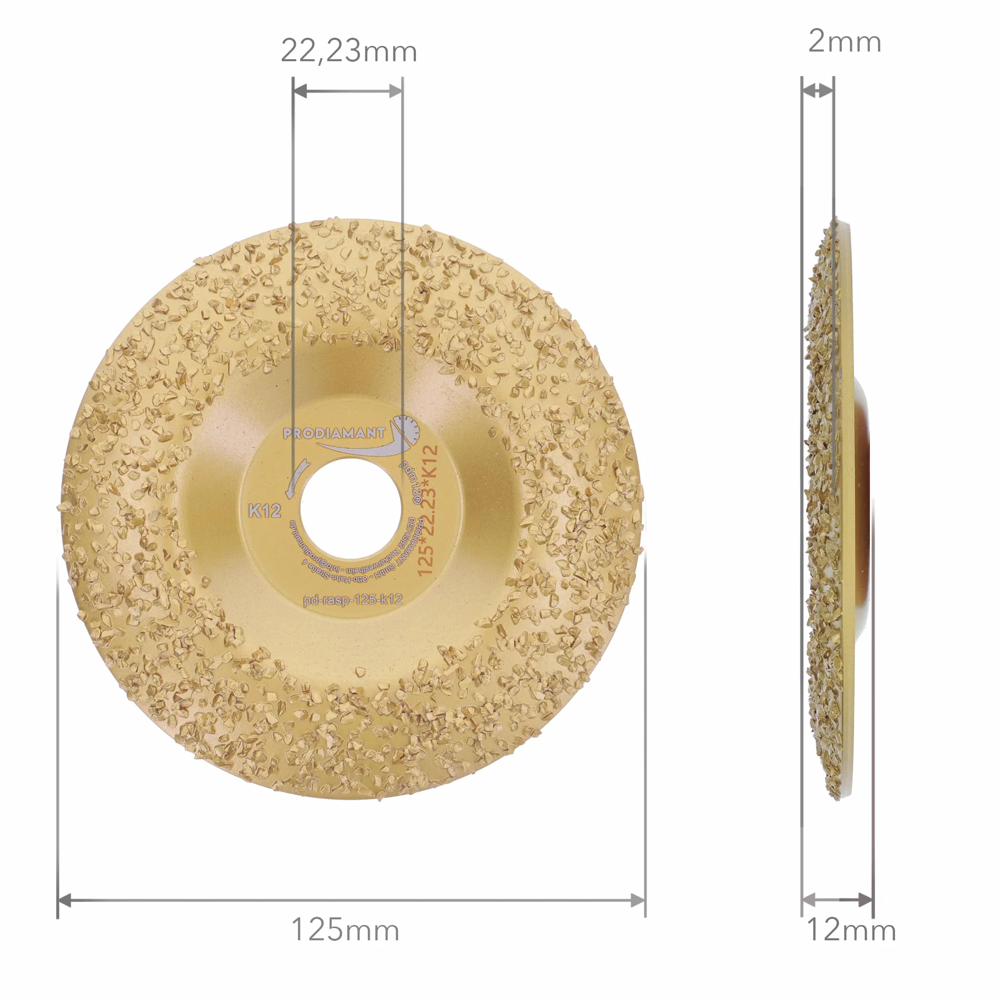 PRODIAMANT Tarcza pilnikowa Ø 125 mm K12 – tarcza szlifierska pokryta węglikiem wolframu do szlifierek kątowych, gruba, idealna do szlifowania, kształtowania i pielęgnacji pazurów