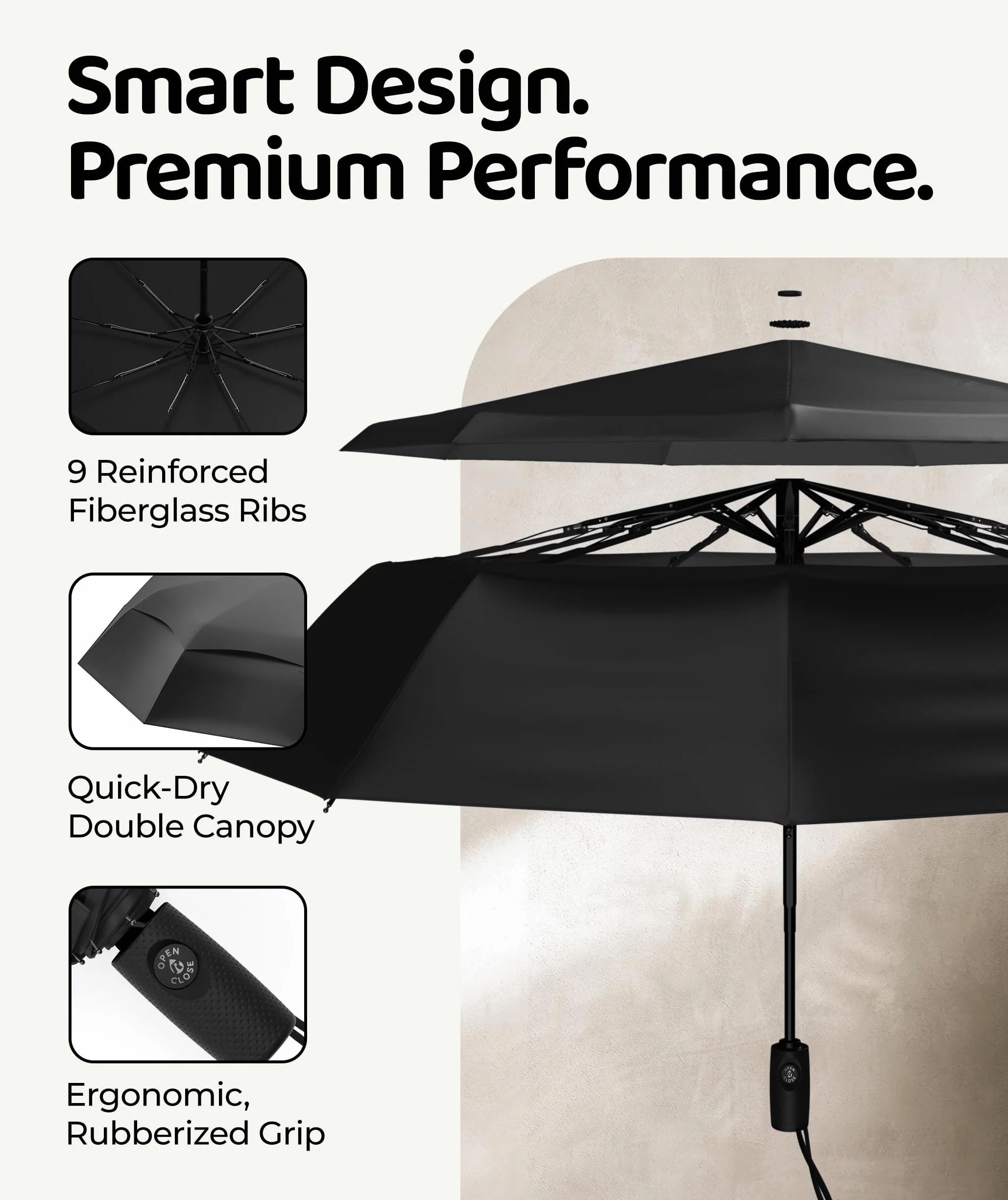 Repel Windproof Travel Umbrella Auto Open Close Compact Fiberglass Frame Waterproof