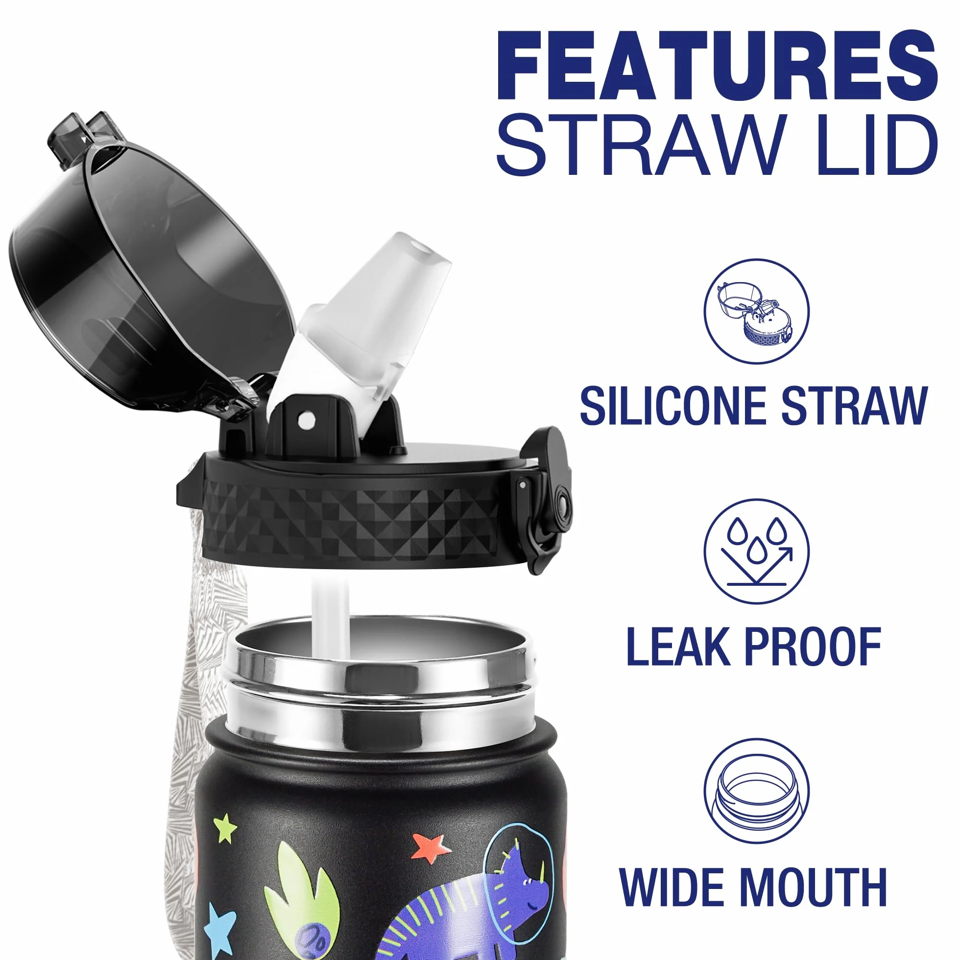 Goppus 550 ml/18 oz Izolowana butelka na napoje dla dzieci ze słomką z podwójnymi ściankami ze stali nierdzewnej, mała szczelna metalowa izolowana próżniowo butelka na napoje Butelka dla małych