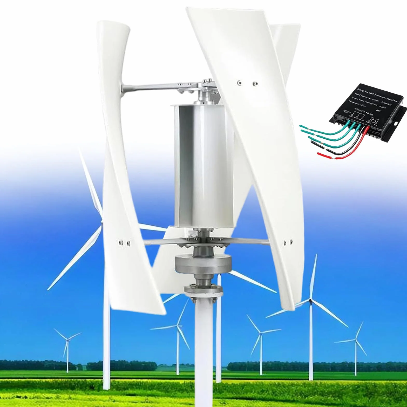 Zestaw generatora turbiny wiatrowej o mocy 14000W ze sterownikiem MPPT, turbina wiatrowa 12V/24V/48V/110V/220V pionowy zestaw generatora wiatrowego zestaw do zasilania domu,White-220V