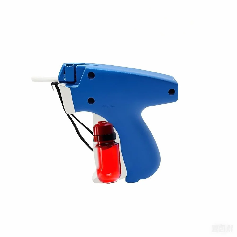 Pistolet do szycia ubrań, pistolet do metkowania ubrań, miniaturowy pistolet do obszywania ubrań, wyposażony w 6 cienkich igieł i 1600 czarnych i 1600 białych mikrozapięć (Niebieski Czerwony)