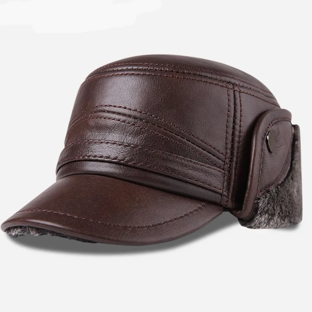 Czapka zimowa męska skórzana czapka typu bomber z owczej skóry z nausznikami, czarna, ciepła, gruba, narciarska, śnieżna, wiatroszczelna, męska czapka (srebrna XL (57),srebrna-XL (57 (3 sztuki)