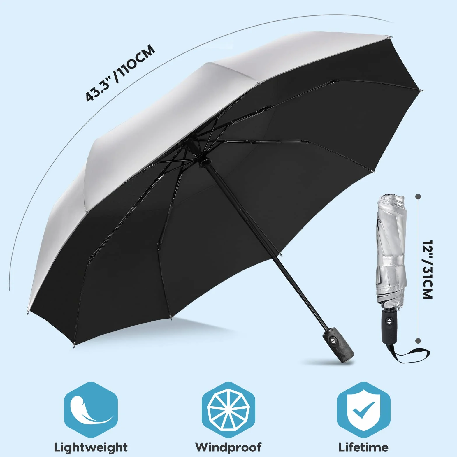 ZOMAKE Parasol Przeciwsłoneczny,Parasol z Ochroną UV UPF 50+,Automatyczny Parasolka do Samodzielnego Otwierania i Zamykania,Mały Parasolka z Powłoką Srebrną,Kompaktowy dla Kobiet,Mężczyzn i Rodziny