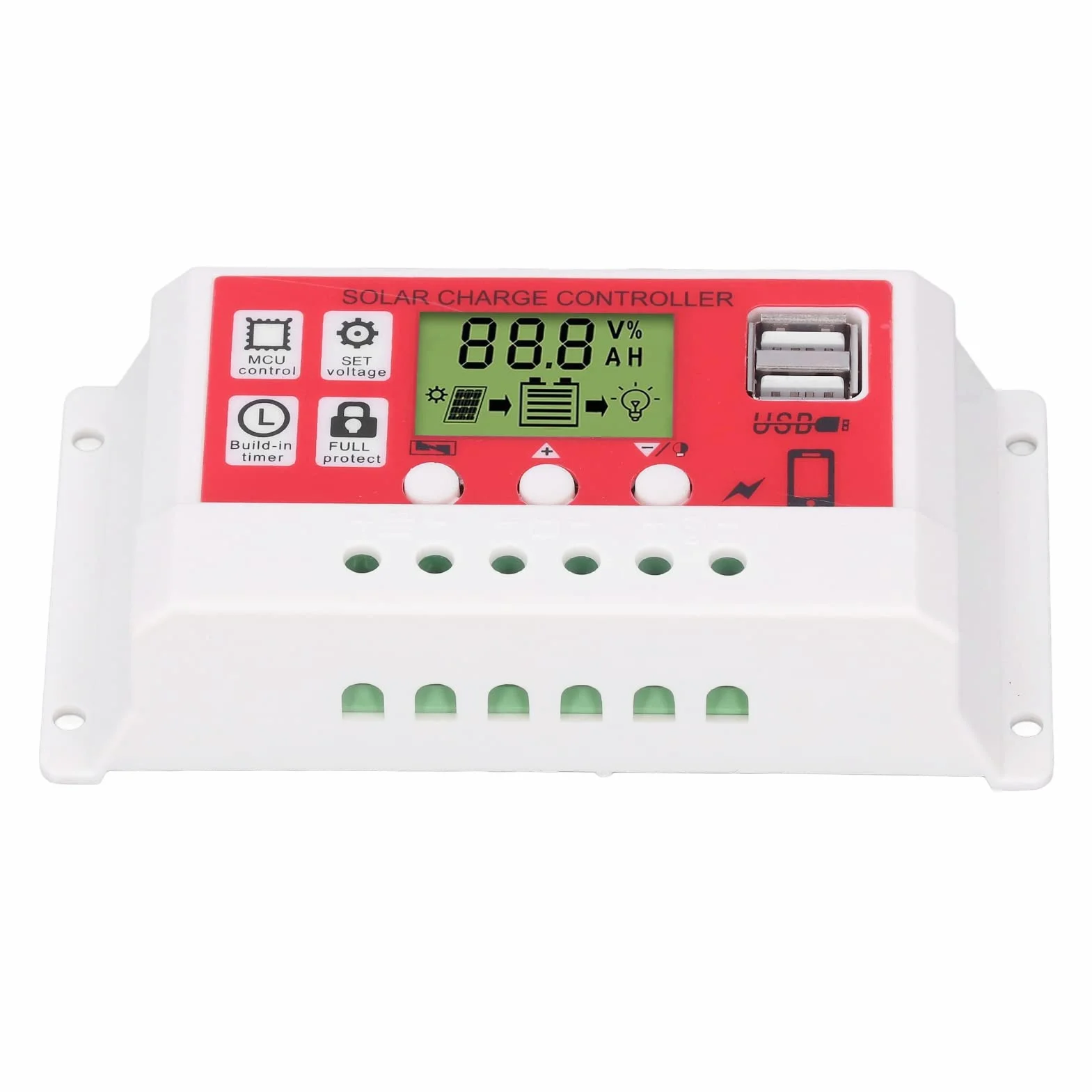 Podwójny Regulator ładowania Słonecznego USB, Inteligentny Regulator 30A z Wyświetlaczem LCD do Baterii Panelu Słonecznego, Regulowany (10A)