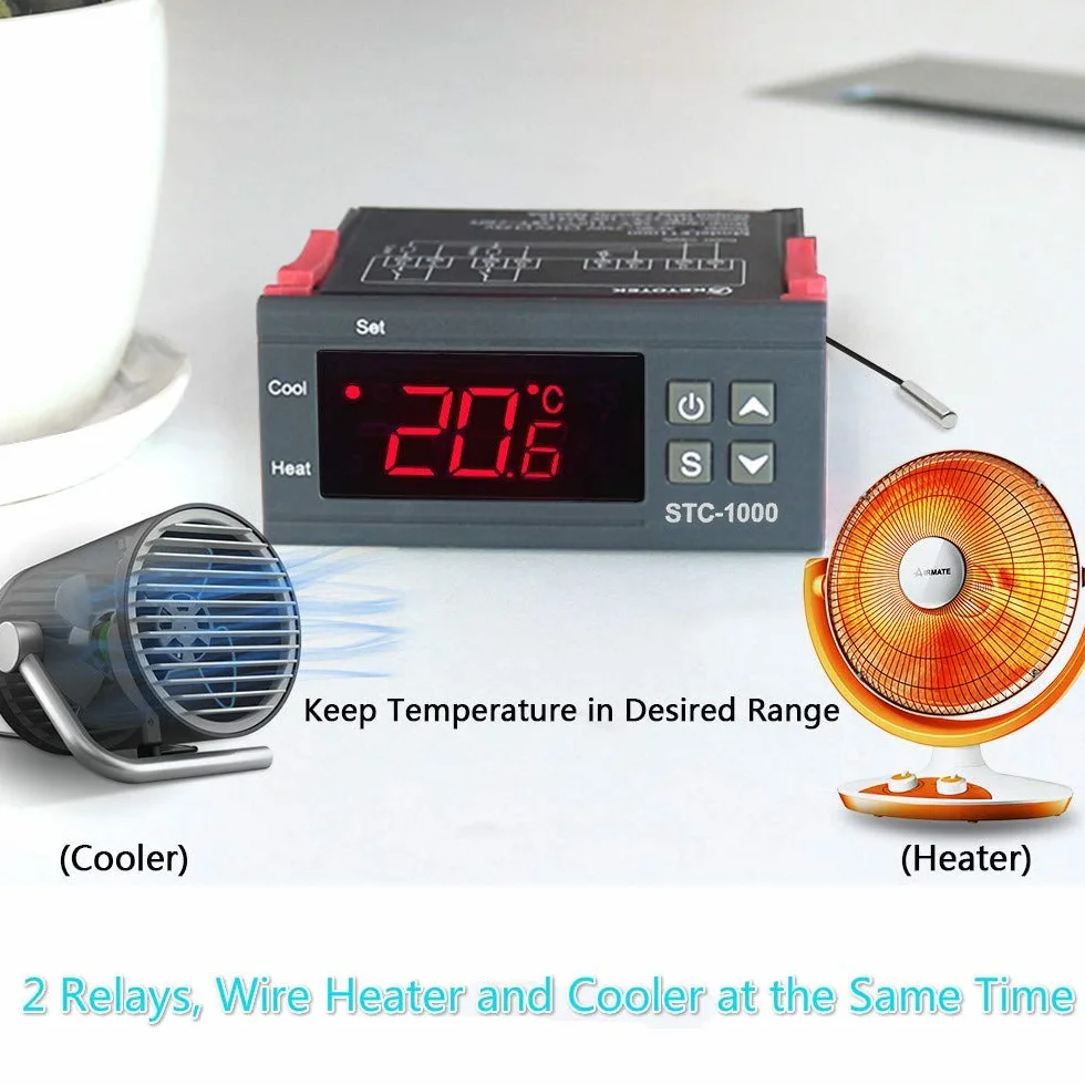 DollaTek Digital STC-1000 220V Termostat regulatora temperatury uniwersalny z czujnikiem