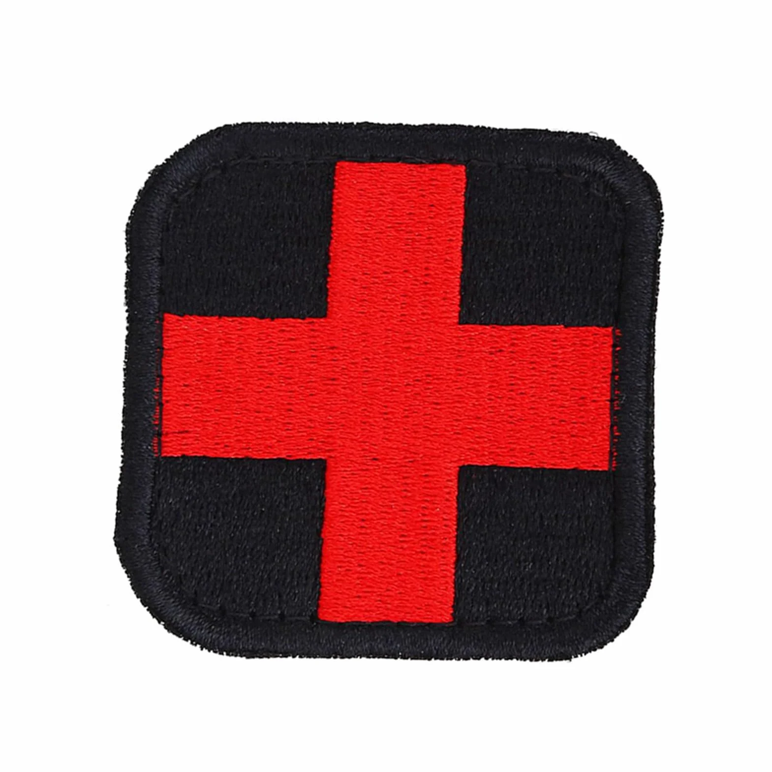Taktyczna Naszywka Medyczna z Czerwonym Krzyżem, do Apteczki IFAK, Ratownictwa, Zestawu Ratunkowego, Czarna, 5x5 cm, 1 Sztuka