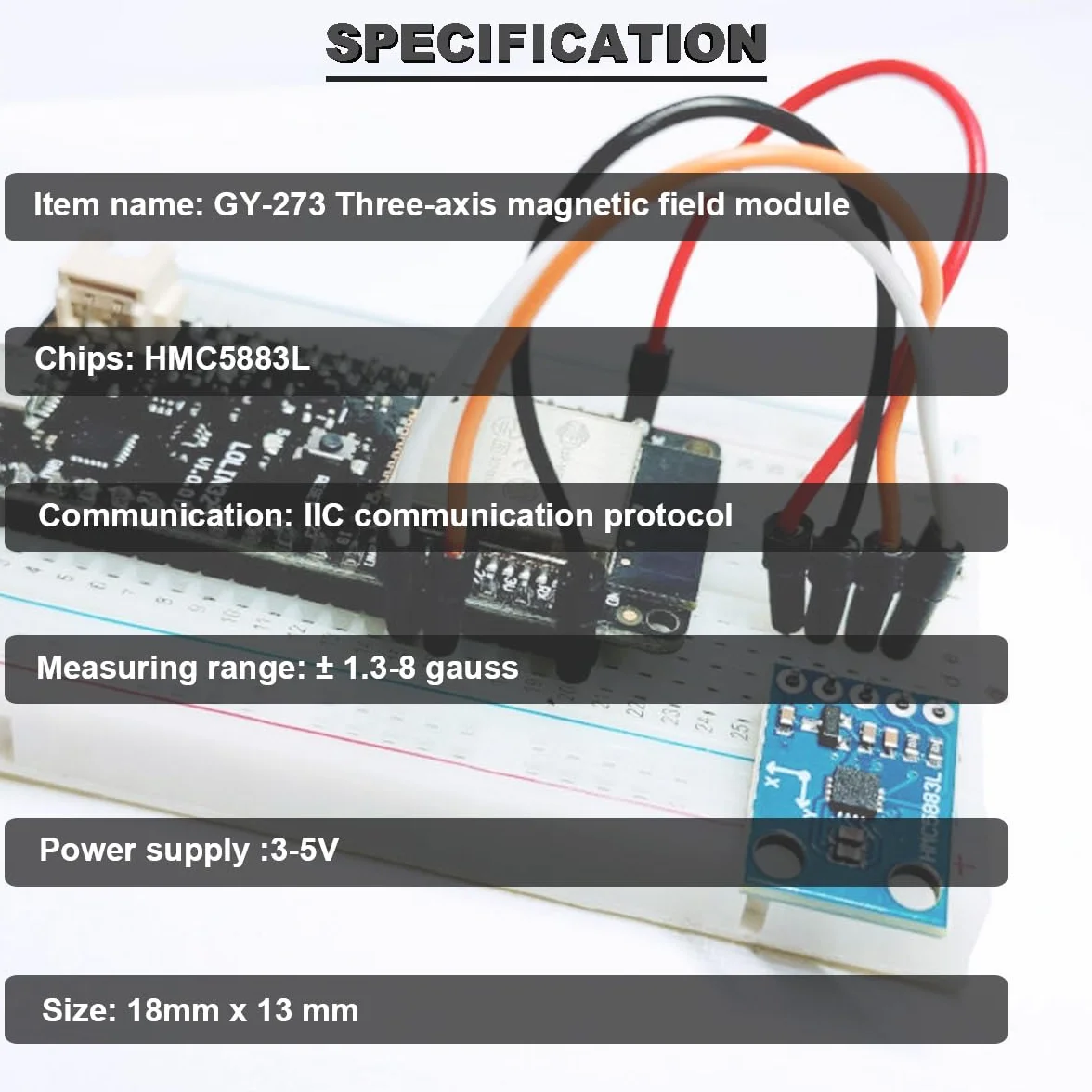 Triple Axis Compass Magnetometr czujnik GY-273 QMC5883L HMC5883L trójosiowy kompas-magnetometr moduł czujnika 3 V-5 V z kablem Dupon do Arduino, 3 sztuki w opakowaniu