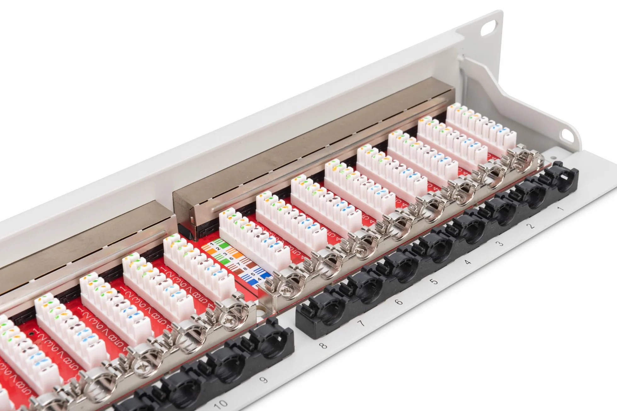 DIGITUS Panel krosowy - 19 cali - Cat-6A - 24 porty RJ45 - ekranowany - LSA - montaż w szafie rack 1U - szary