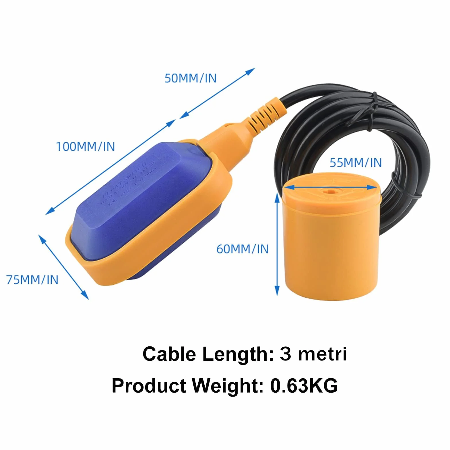 Aideepen 3 m kabel do regulatora poziomu wody, automatyczny przełącznik regulacji, prostokątny przełącznik pływakowy do zbiorników wieży wodnych, basenów, basenów fabrycznych AC 220 V-380 V