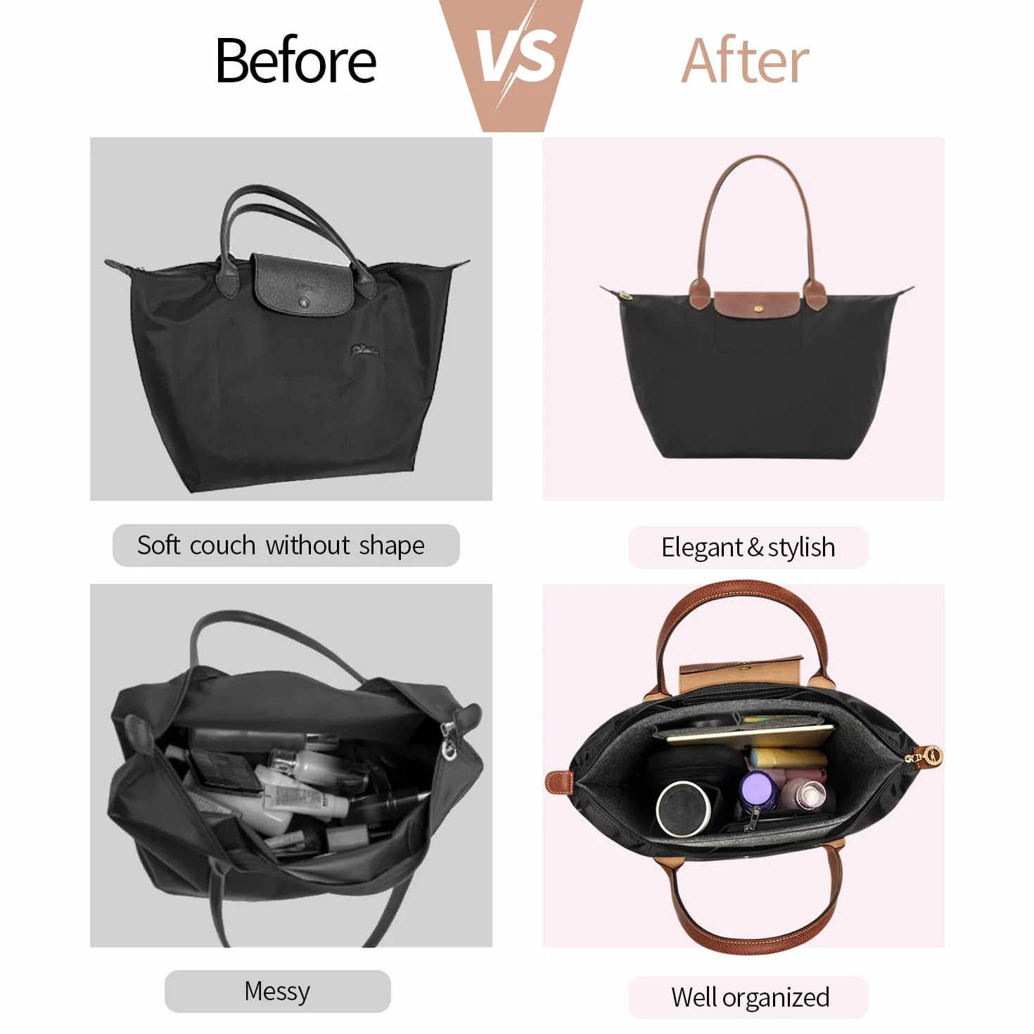 Longchamp Organizer kieszonkowy, filcowy, duża pojemność (ciemnoszary, M)