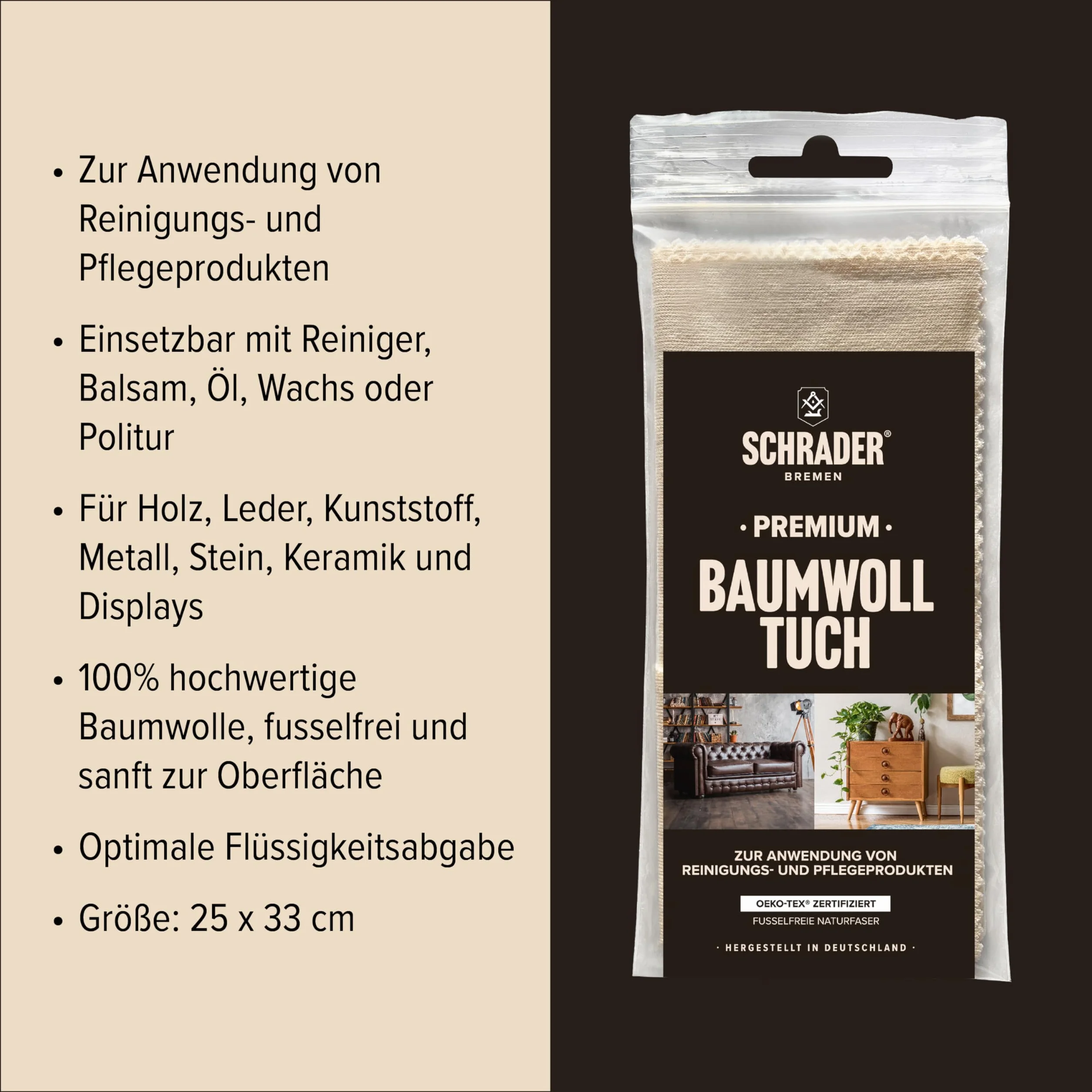 SCHRADER politura do drewna, ciemna politura do mebli, odświeża lakierowane meble drewniane – 1 x 250 ml – ze ściereczką do polerowania – Made in Germany