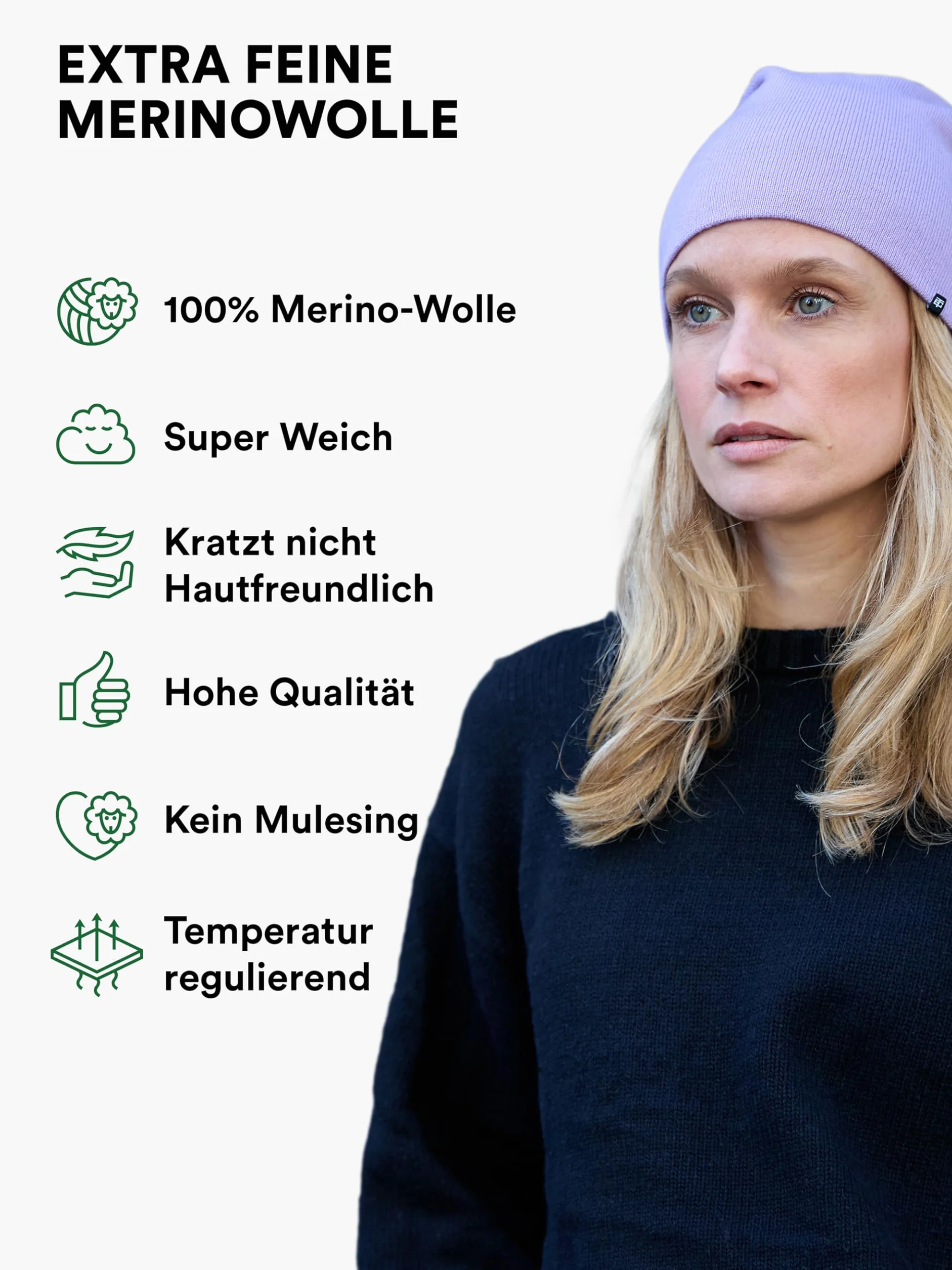 Enter the Complex® Lekka czapka z merynosów, jednowarstwowa dzianina Slouch Beanie, 100% wełna z merynosów, dla kobiet i mężczyzn, inne kolory