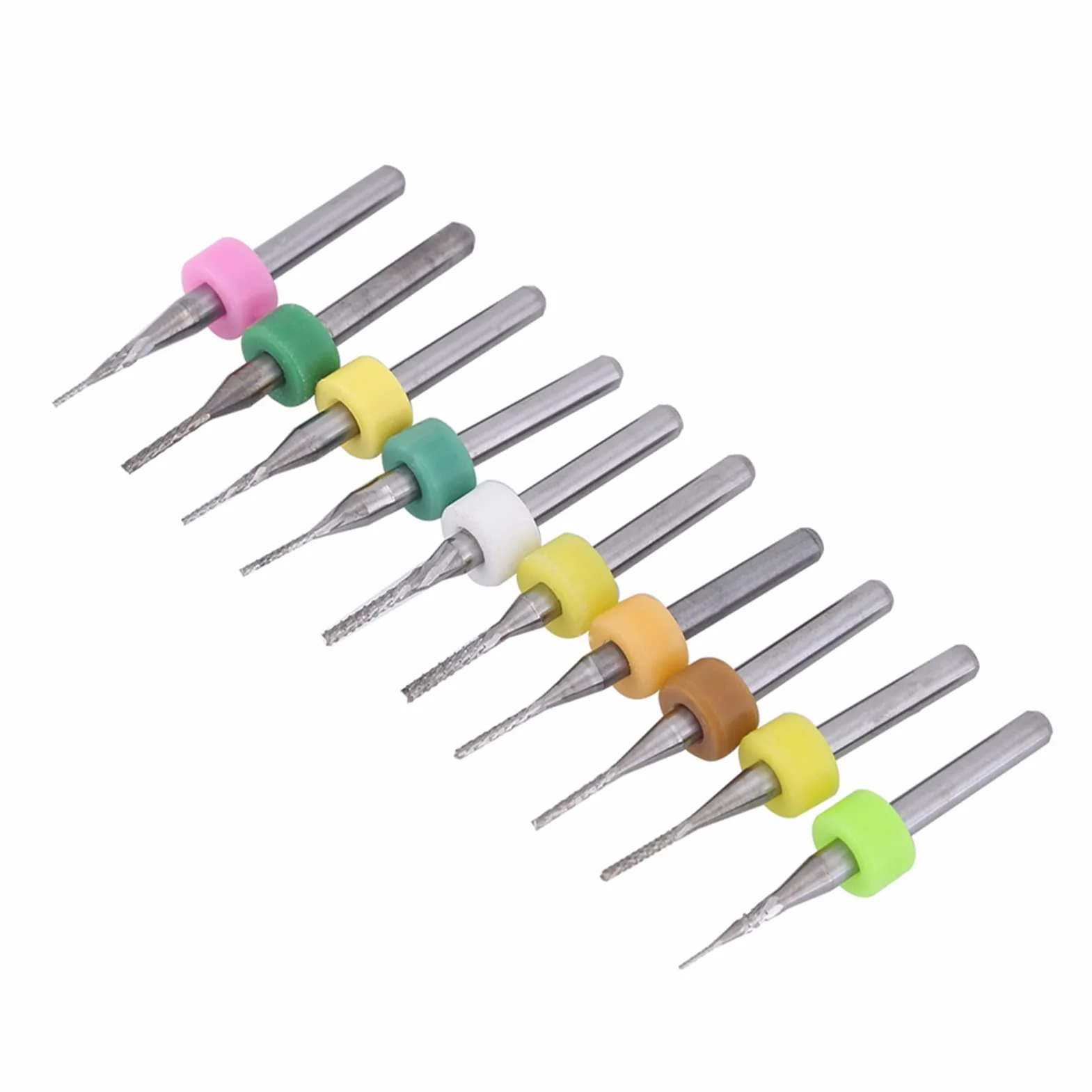 Zestaw frezów trzpieniowych z węglików spiekanych 10 szt. Bity do grawerowania PCB ze stali wolframowej o średnicy od 0,5 mm do 1,4 mm z trzpieniem 1/8 cala do płytek drukowanych