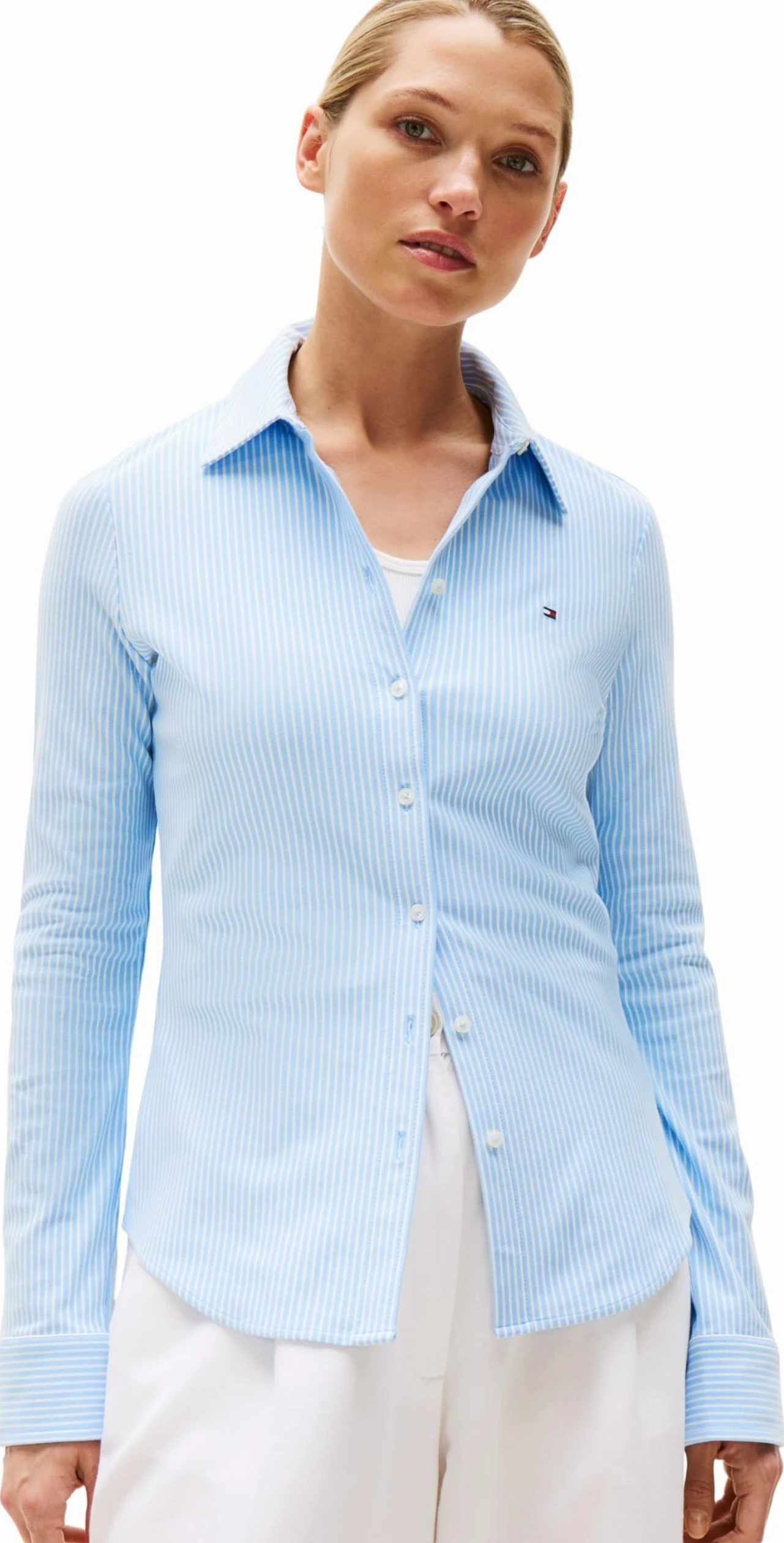 Tommy Hilfiger Damska koszulka polo L/S, Niebieski (Ithaca Stp/Vessel Blue), S