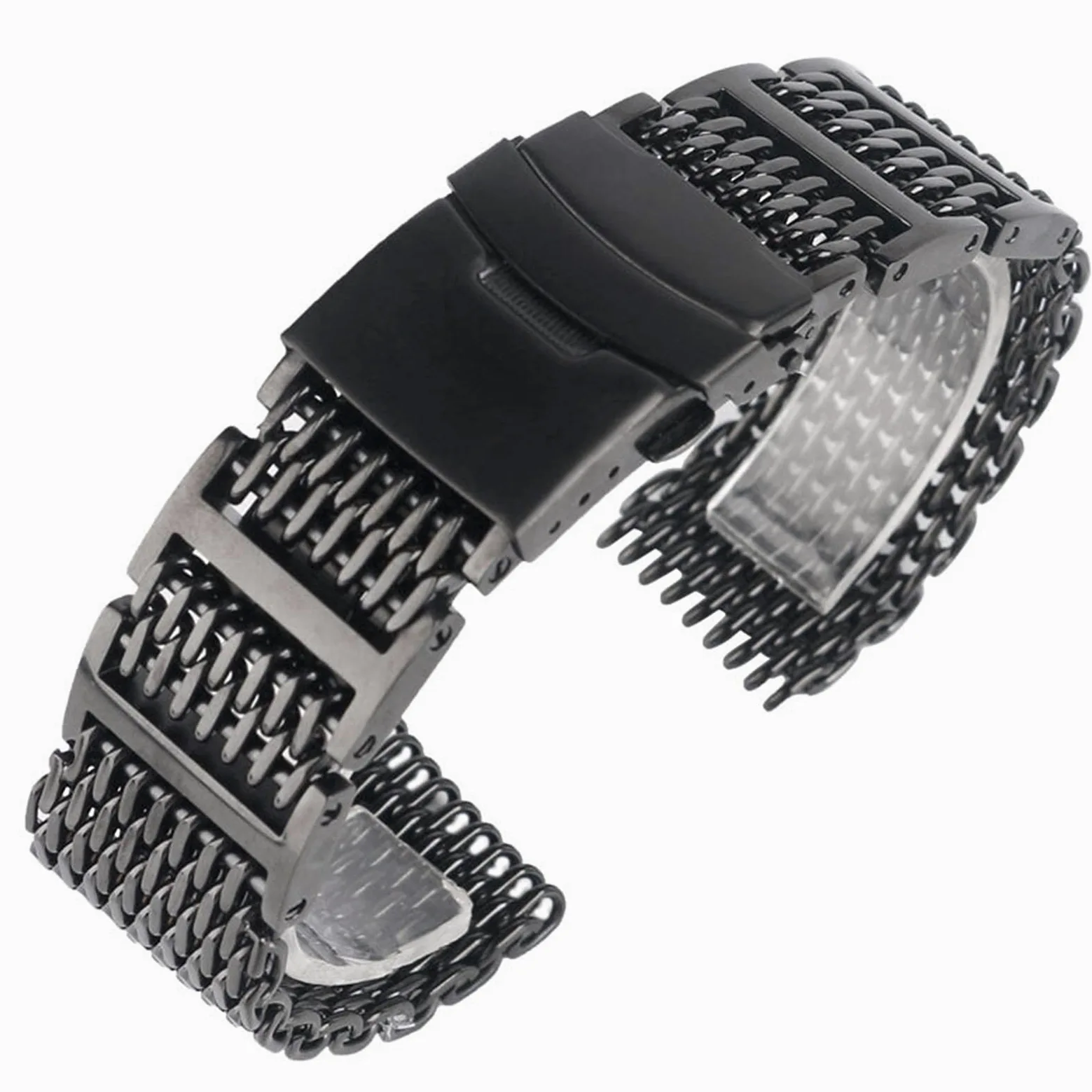 20/22/24mm Mesh Pasek ze stali nierdzewnej Czarny pasek do zegarka Wymiana bransoletki (szerokość pasma: 20mm)