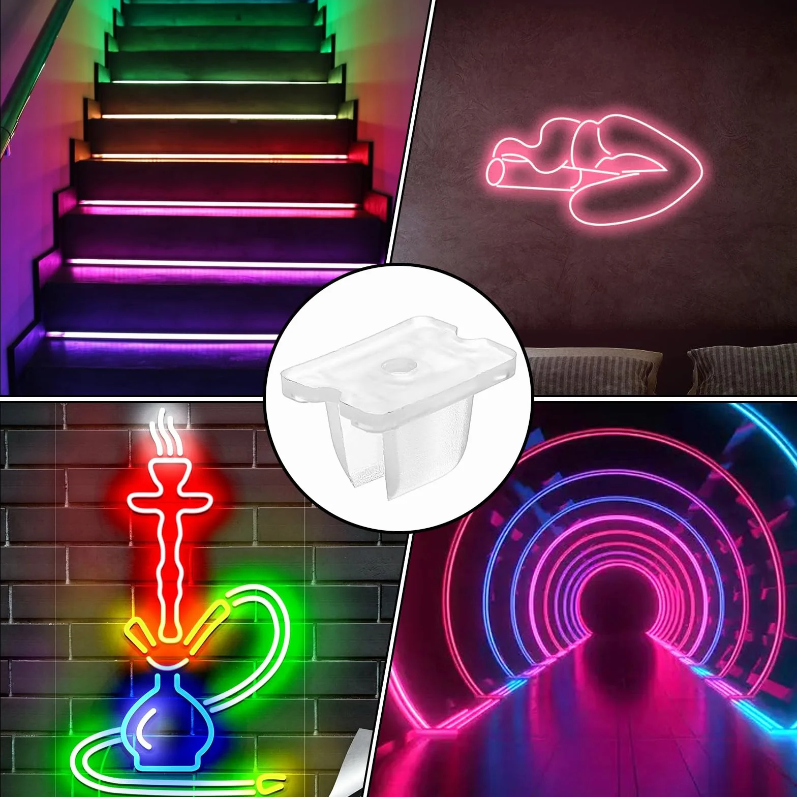 Nogeqi 50 sztuk neonowych uchwytów do taśm LED od 5 mm do 6 mm, odporne na działanie wody, mocowanie silikonowych pasków LED, w zestawie śruby do pasków świetlnych LED, kolor biały