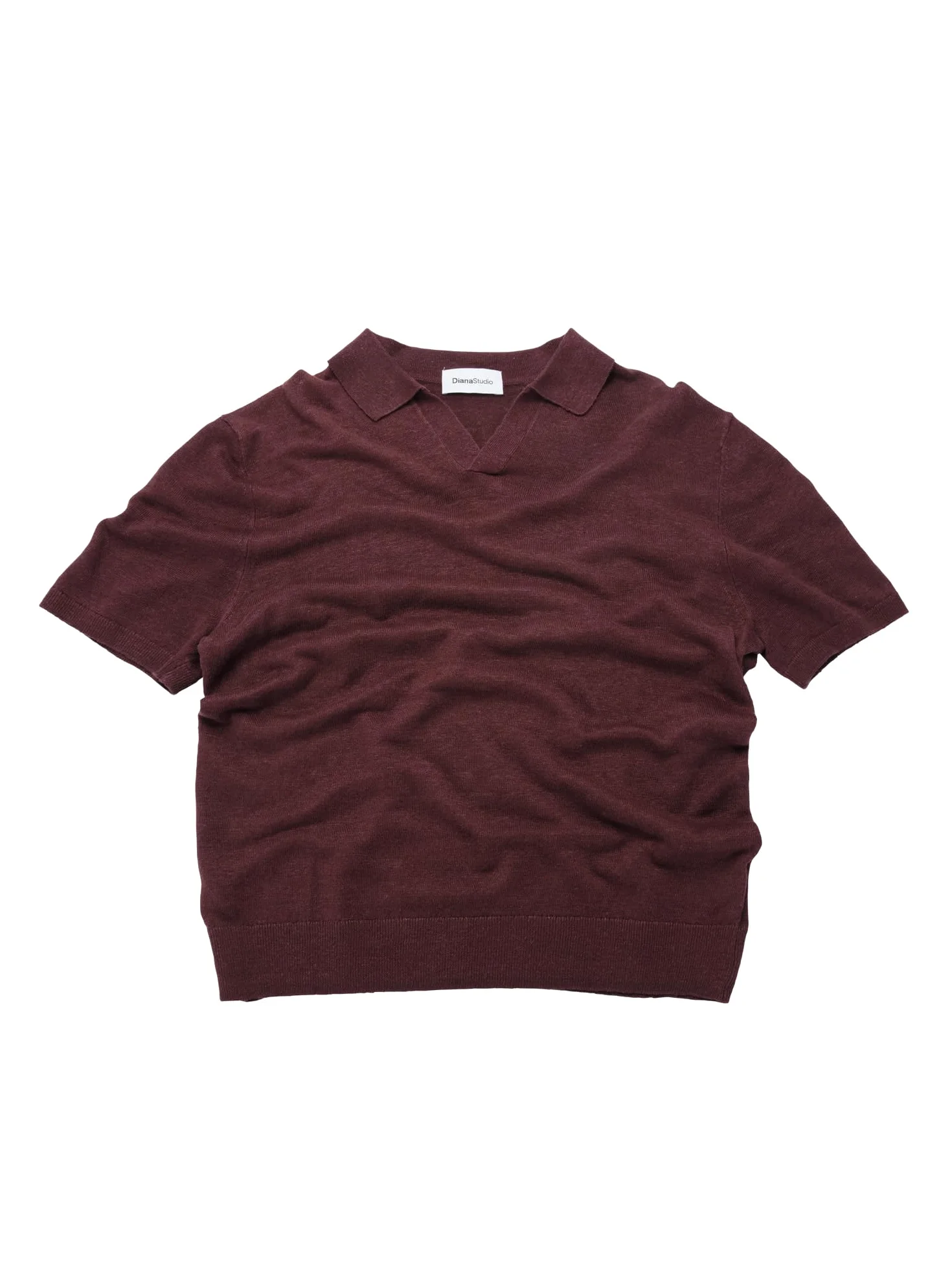 Diana Studio 100% lniana koszulka polo bez guzików, męska, z krótkim rękawem, casualowy, XXL, bordowy