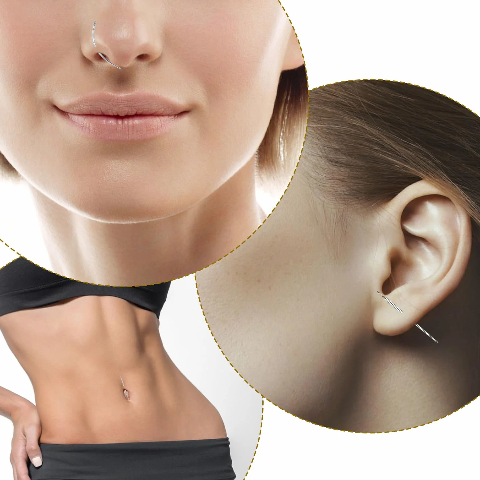 Tucnoeu 18 sztuk igieł do piercingu, 14 – 20 g, pomoc do piercingu, stal nierdzewna, pomoc w wprowadzaniu do uszu, nosa, warg, pępka i wielu innych