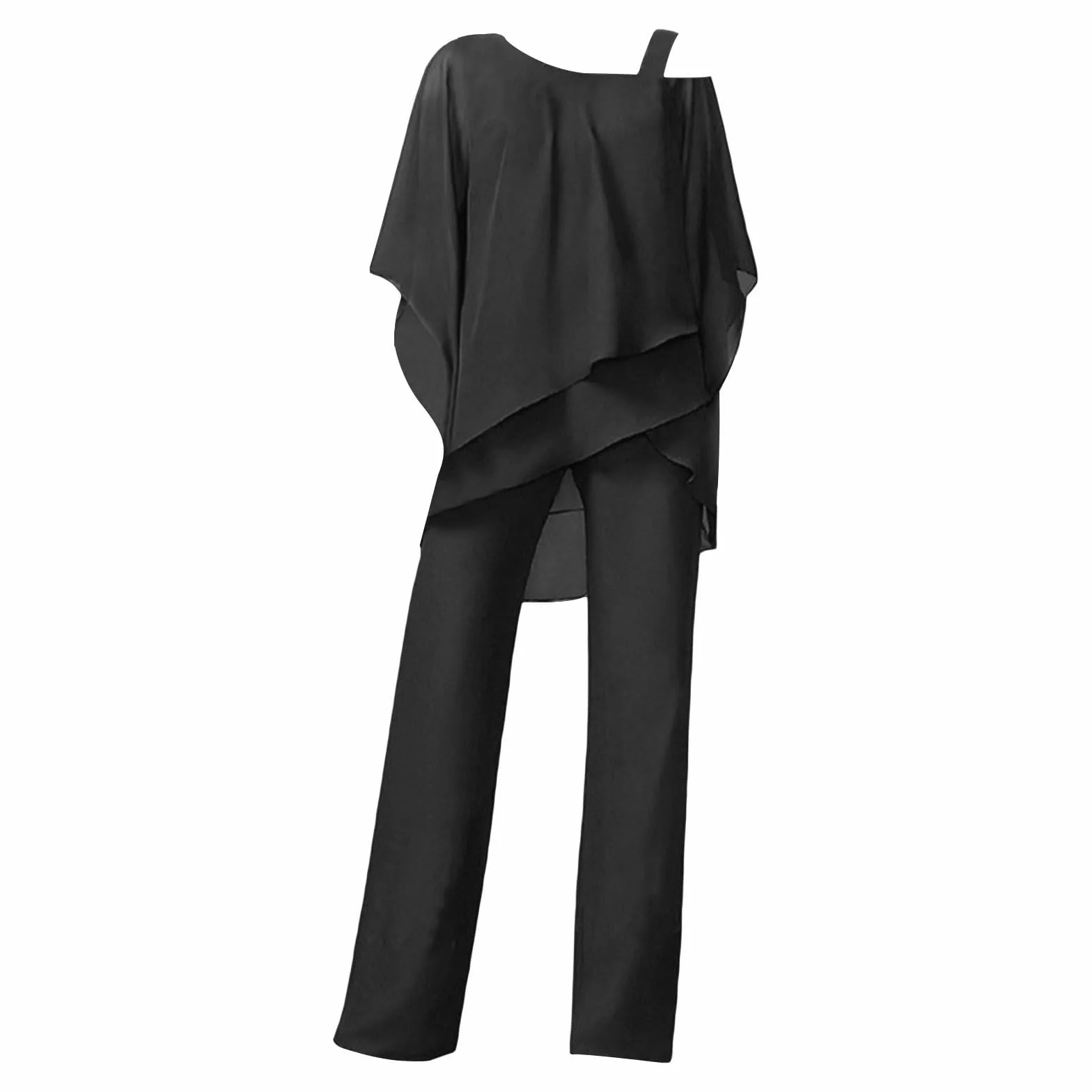 Damskie szyfonowe spodnie garnitury 2-częściowy zestaw zimnych ramion top i spodnie elegancki strój dla gości weselnych plus size matka panny młodej strój formalny