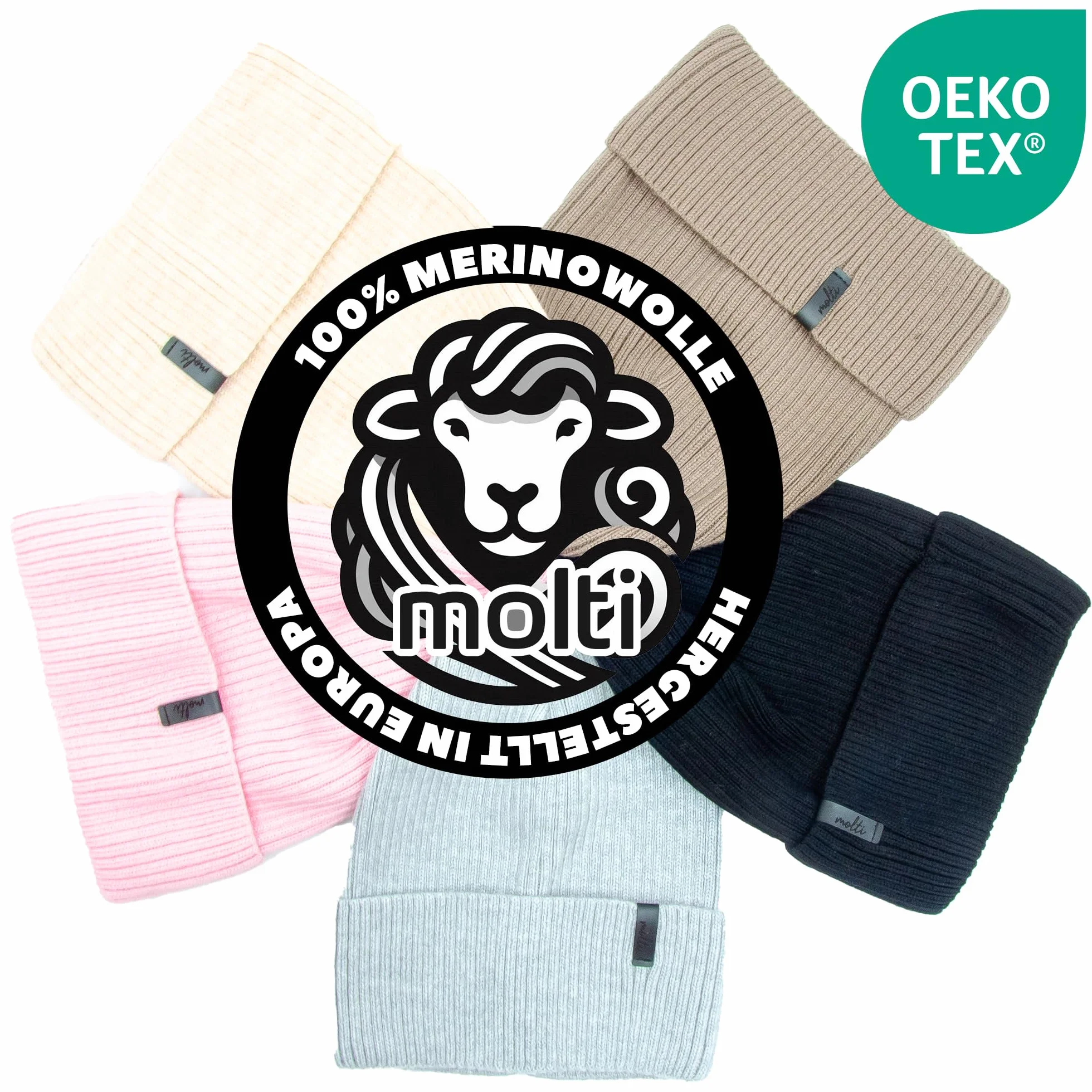 molti Dziecięca czapka beanie, 100% wełna z merynosów, dzianina, bez pomponu, oddychająca i wygodna, rozmiar 52-54, w 5 kolorach