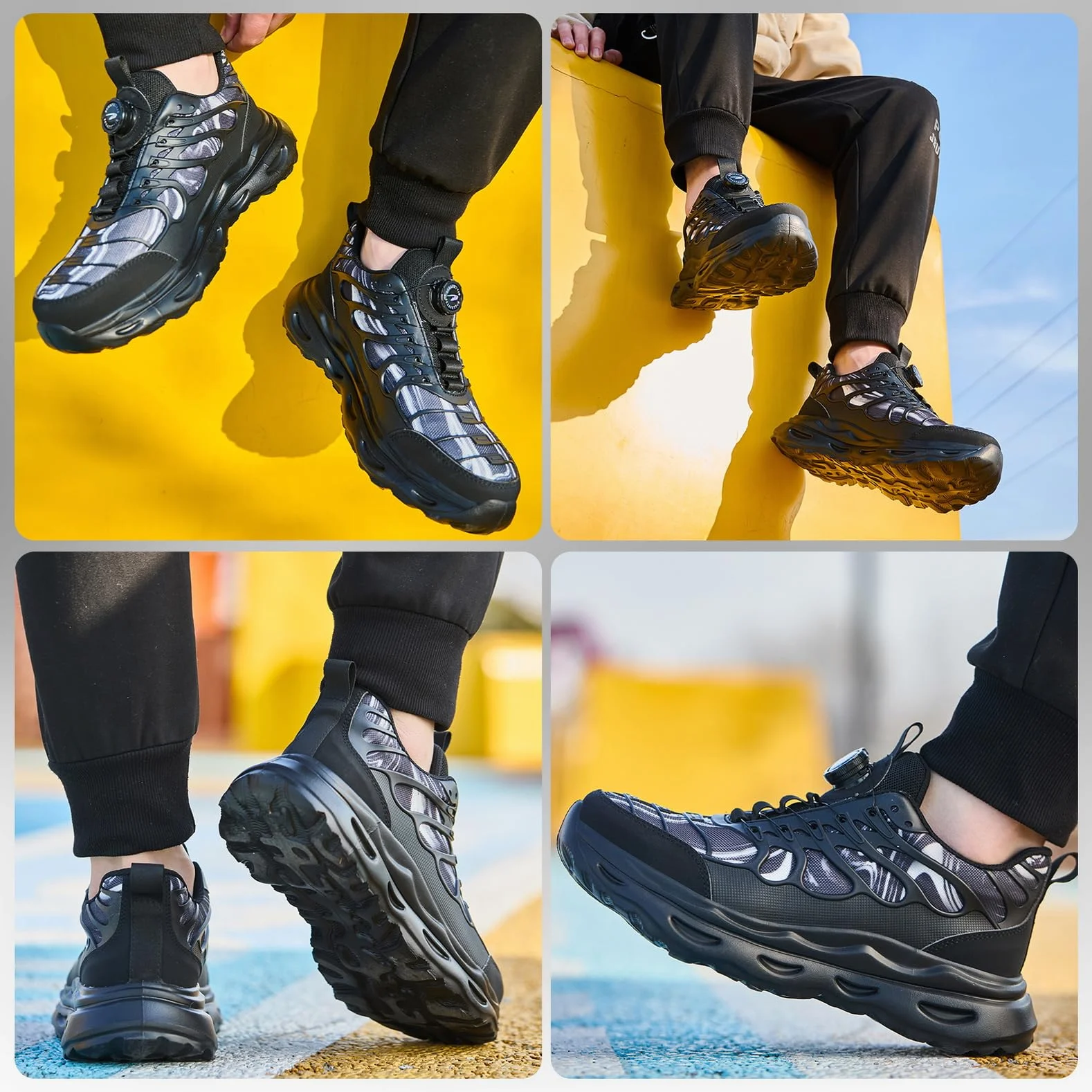 Buty Bezpieczeństwa S3 Obrotowe Zapięcie Antypoślizgowe Ochrona Uderzenia Przebicia Black 36