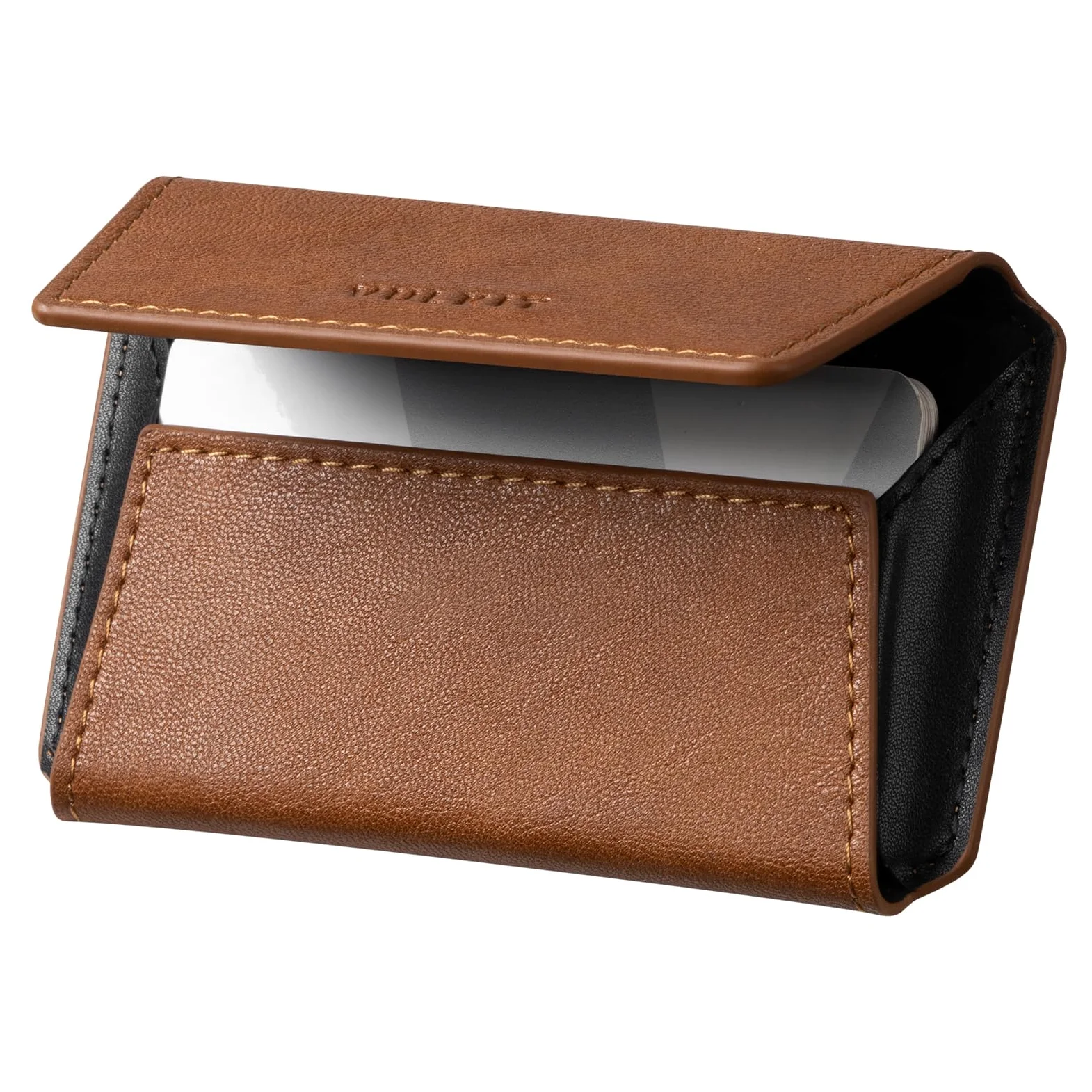 VULKIT Skórzane etui na wizytówki dla mężczyzn, smukłe kieszonkowe etui na wizytówki, etui na wizytówki, pomieści 20 wizytówek, Brązowy, Cienkie