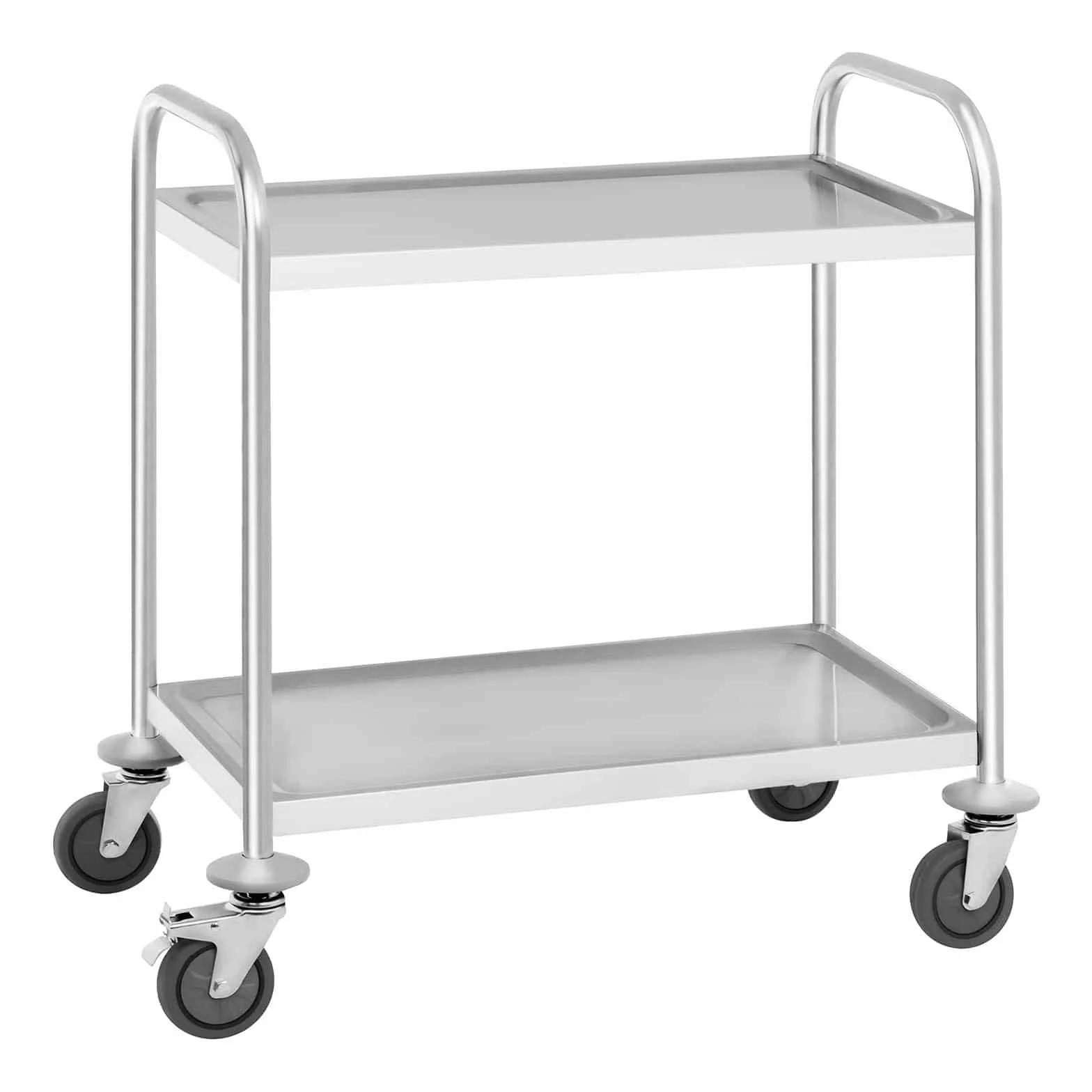 Royal Catering RCSW 2.1H wózek do serwowania, stal nierdzewna, wózek kuchenny na kółkach, wózek transportowy, 2 półki (nośność: 150 kg, odległość między półkami: 45,5 cm)