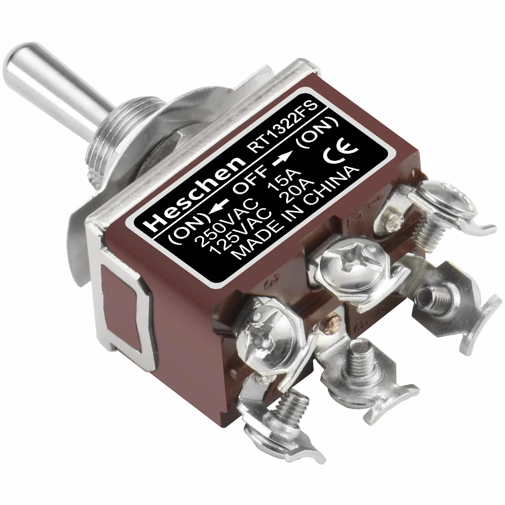 Heschen - Metalowy przełącznik dwustabilny chwilowy DPDT - (Włączony)/Off/(ON) 3 pozycje - 15 A, 250 V AC, CE