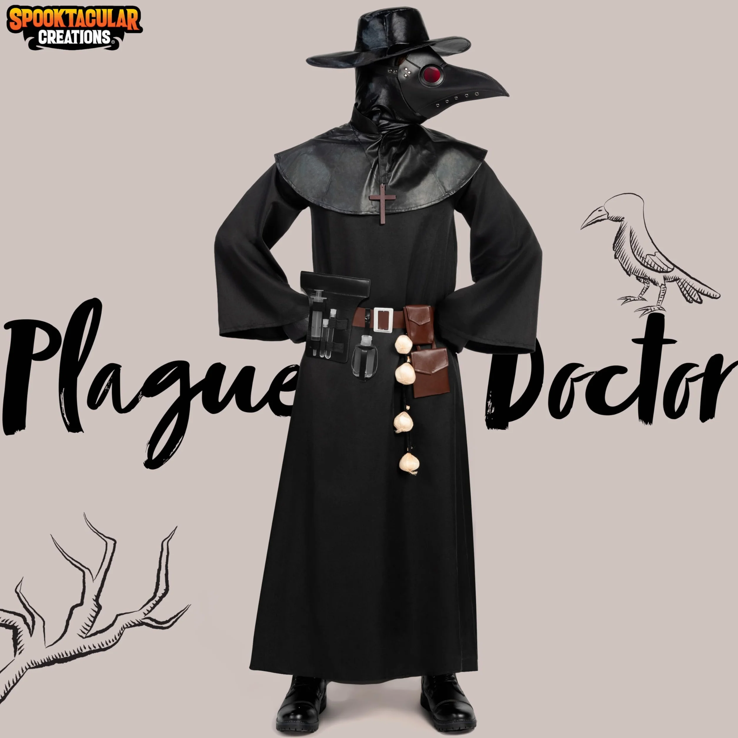 Spooktacular Creations Męski kostium lekarza zarazy z kapeluszem i maską