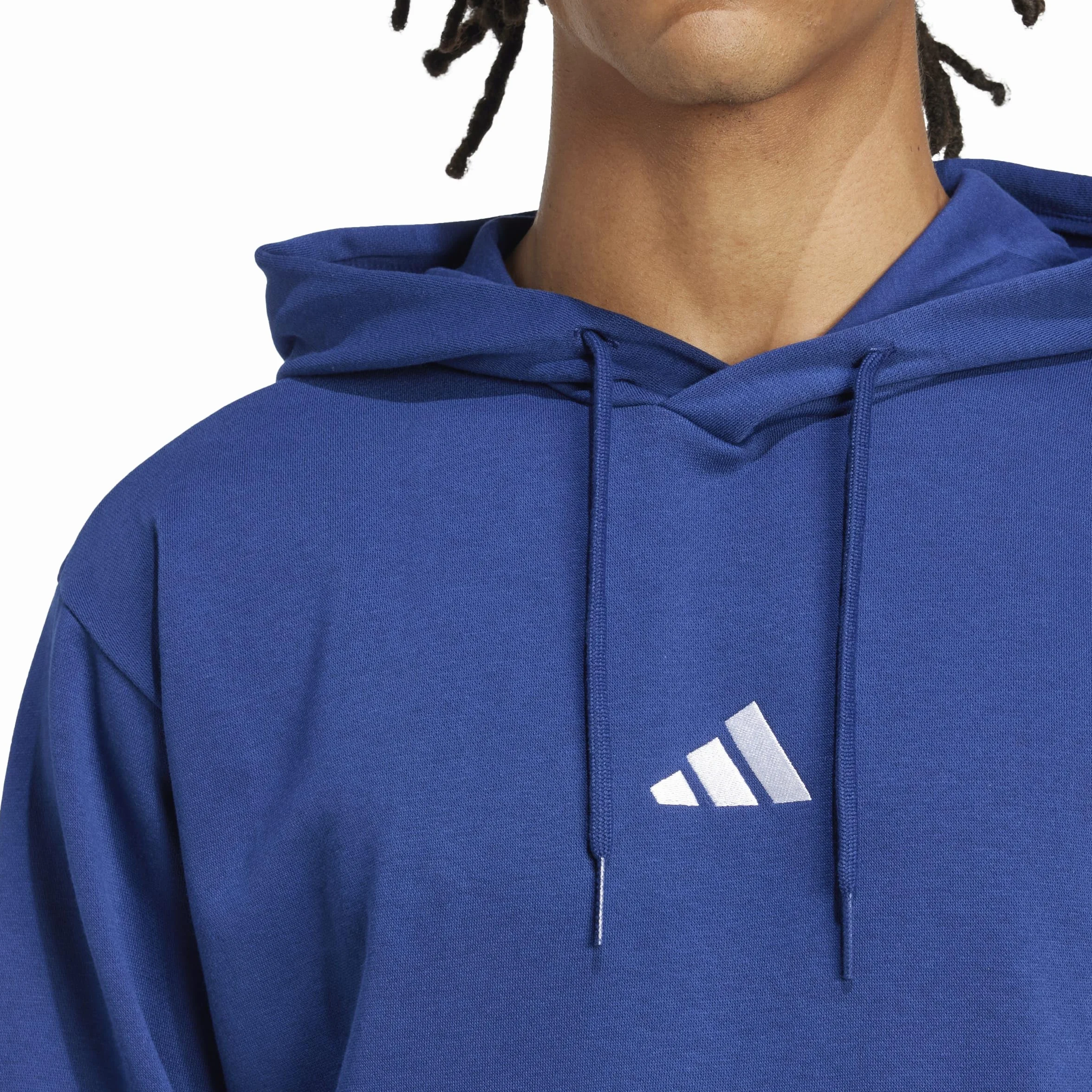 adidas Mężczyźni ESSENTIALS FEELCOZY FLEECE HOODIE, dark blue/white, L