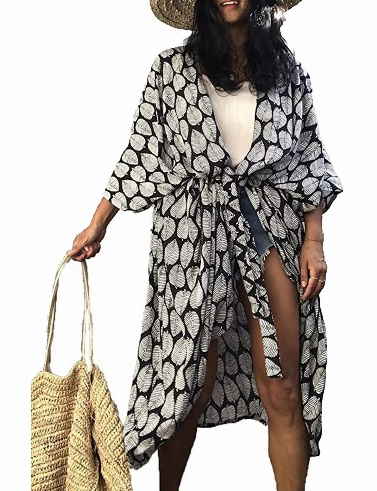 Eleganckie kimono plażowe dla kobiet z długim wiązaniem