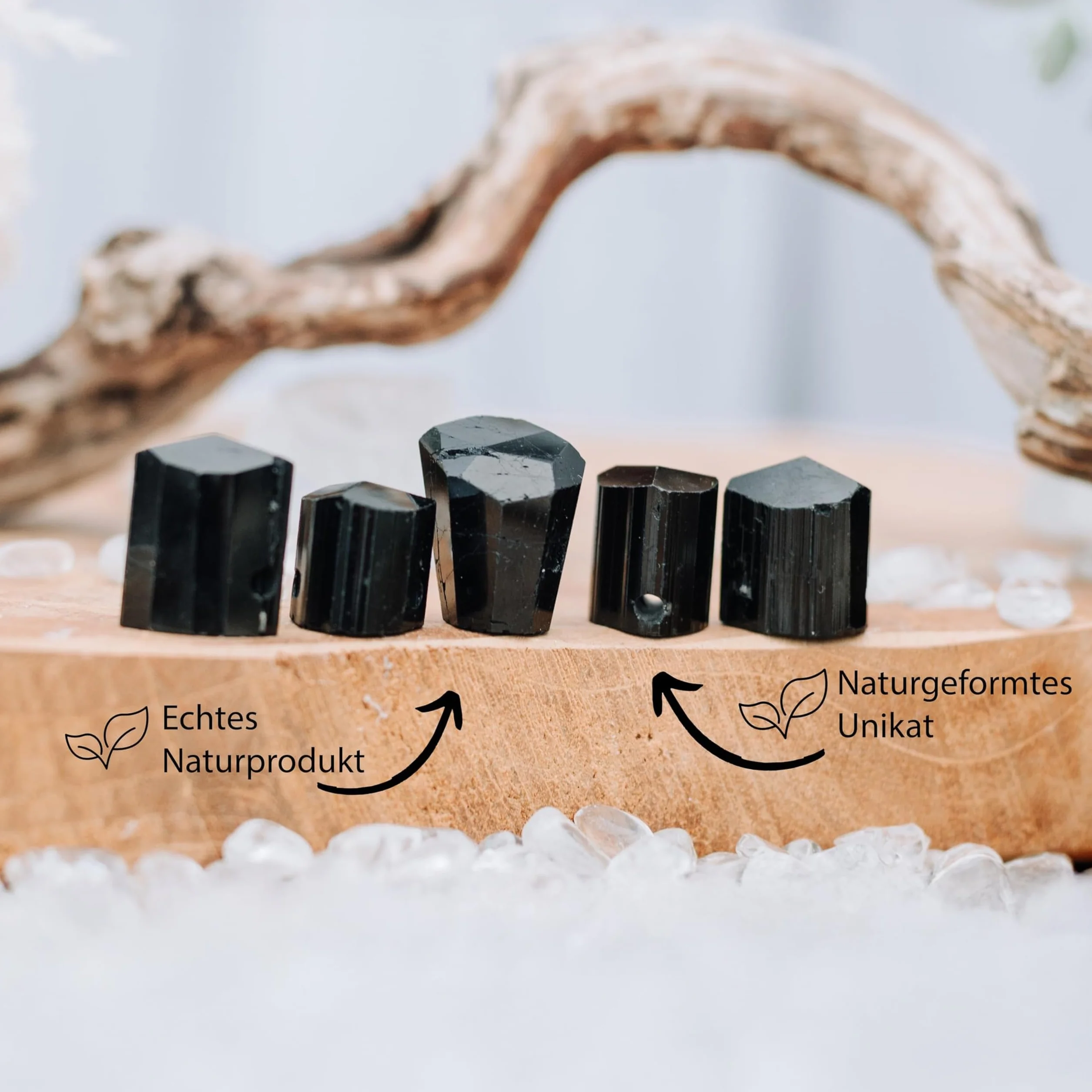 Lebensquelle Plus Czarny turmalin/Schörl mały surowy kamień wisiorek | wisiorek z kamienia szlachetnego + taśma bawełniana | naturalnie uprawiany kryształ, S, Stal nierdzewna, Turmalin