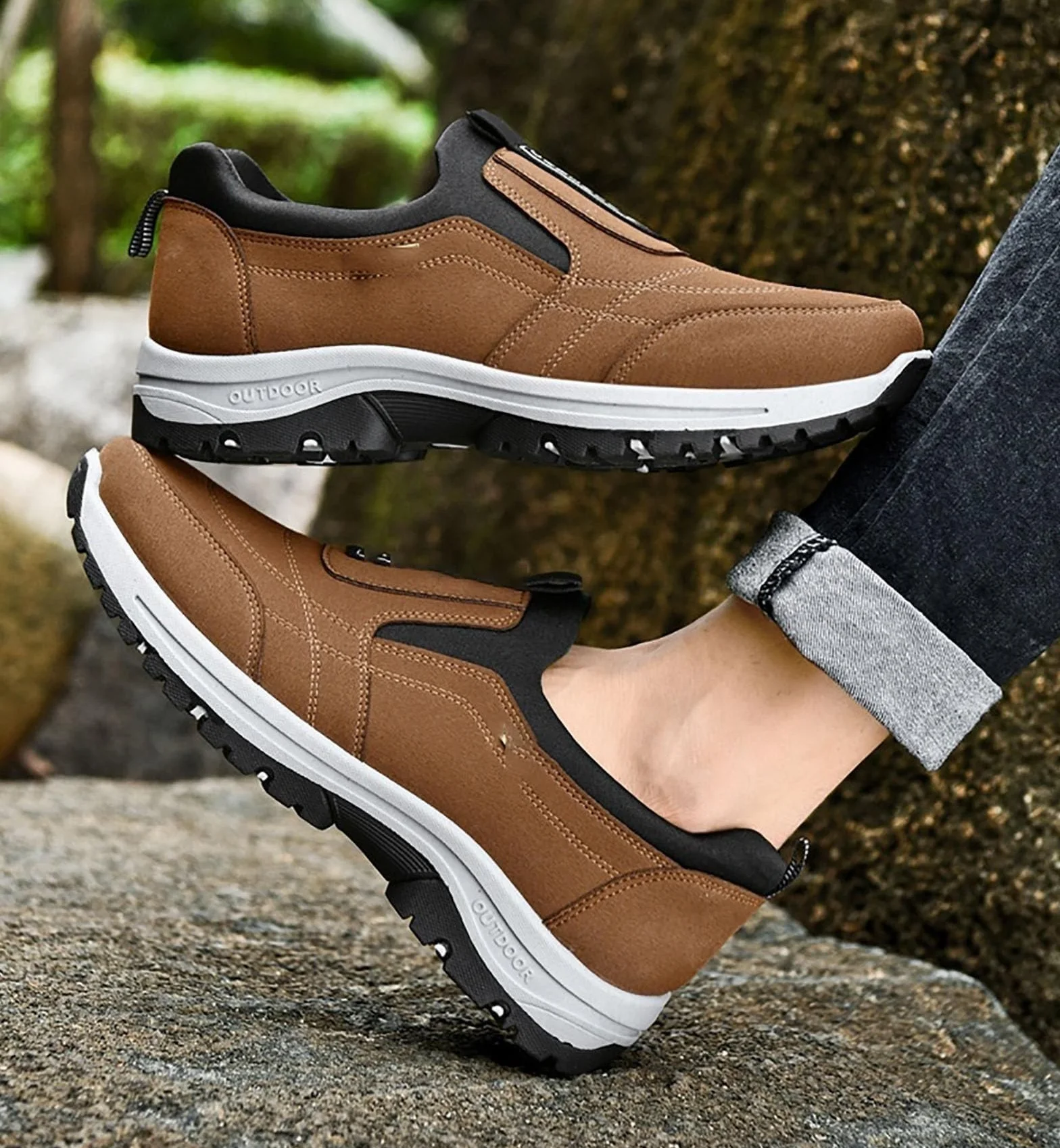 Daladder Męskie ortopedyczne buty do chodzenia wodoodporne turystyczne Slip on Black 49
