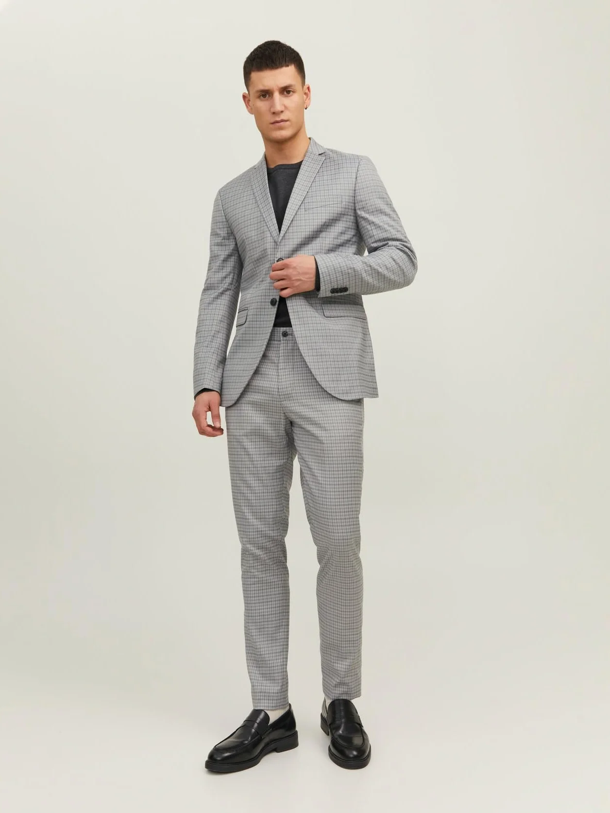 JACK & JONES Jprfranco Check Suit Sn garnitur męski, Light Grey Melange/Checks: super slim fit, 54