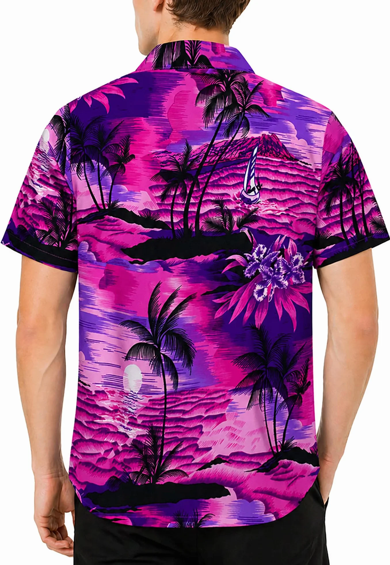 Koszula Hawajska Funky Casual Męska Krótki Rękaw Flamingo Melon