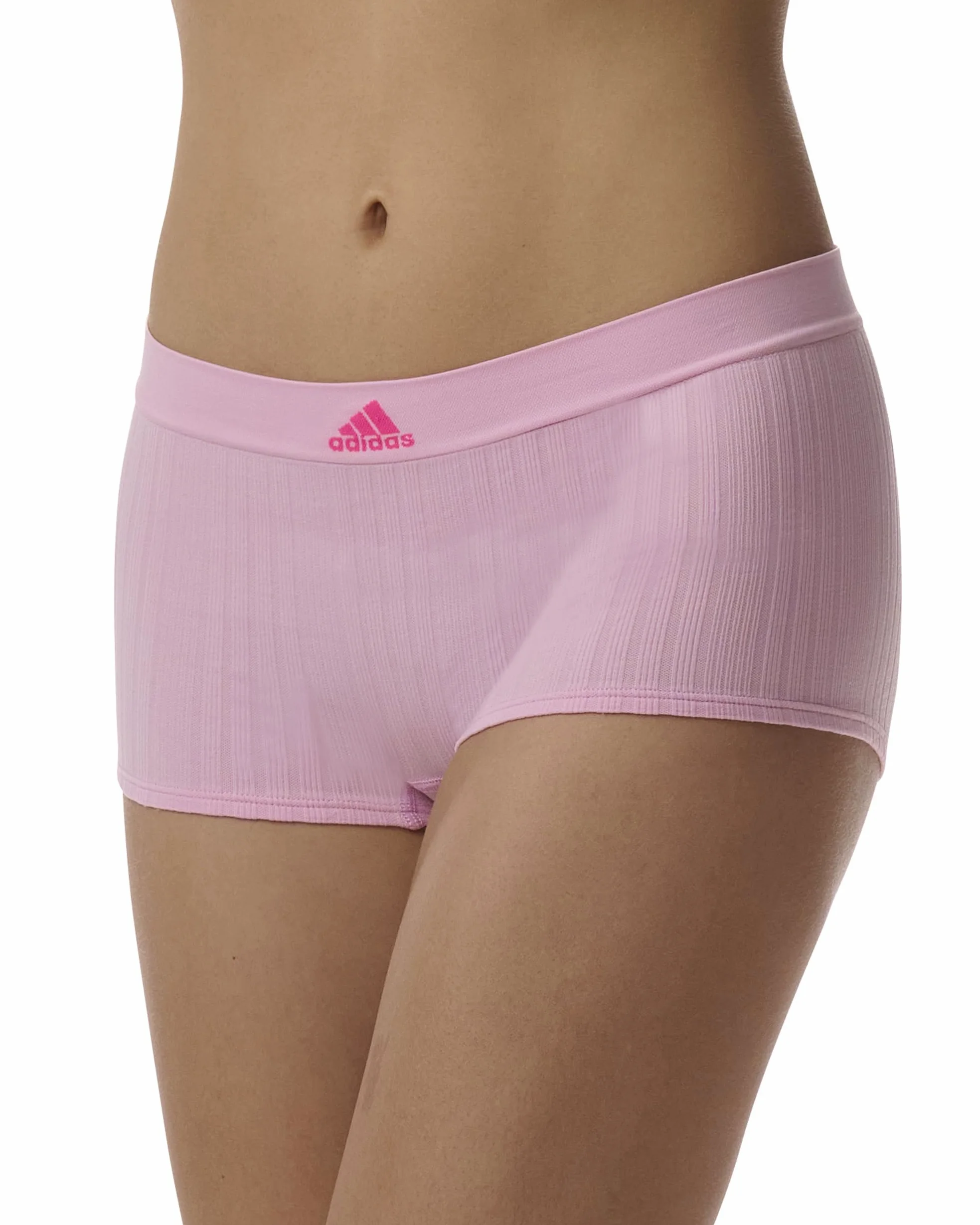 adidas Damskie krótkie majtki chłopięce, Wonder Pink żebrowany/biały/fioletowy odcień, S