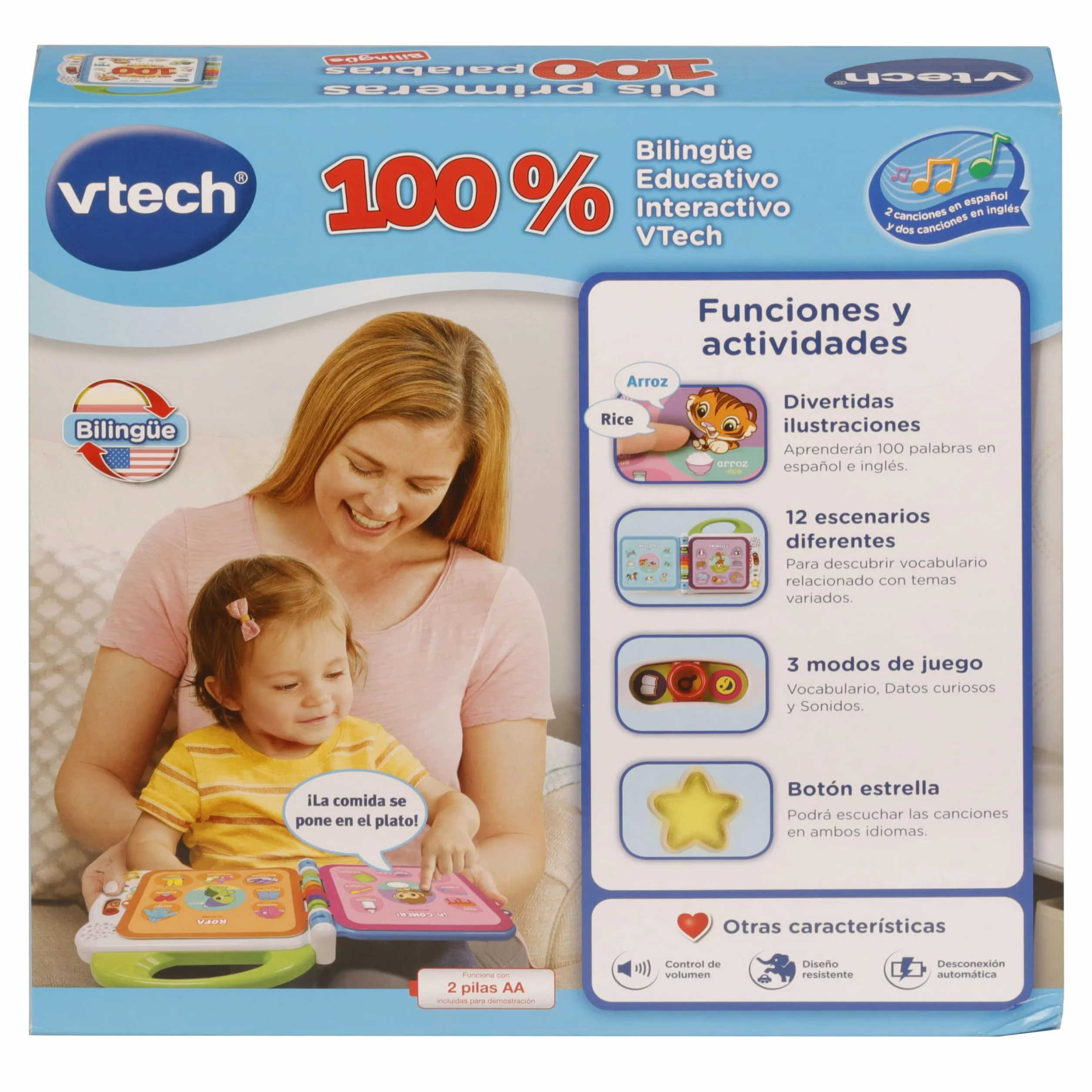 VTech - Moje pierwsze 100 słów dwujęzyczny, interaktywna książka edukacyjna hiszpańsko-angielska, zabawka dla dzieci +1,5 lat, wersja ESP