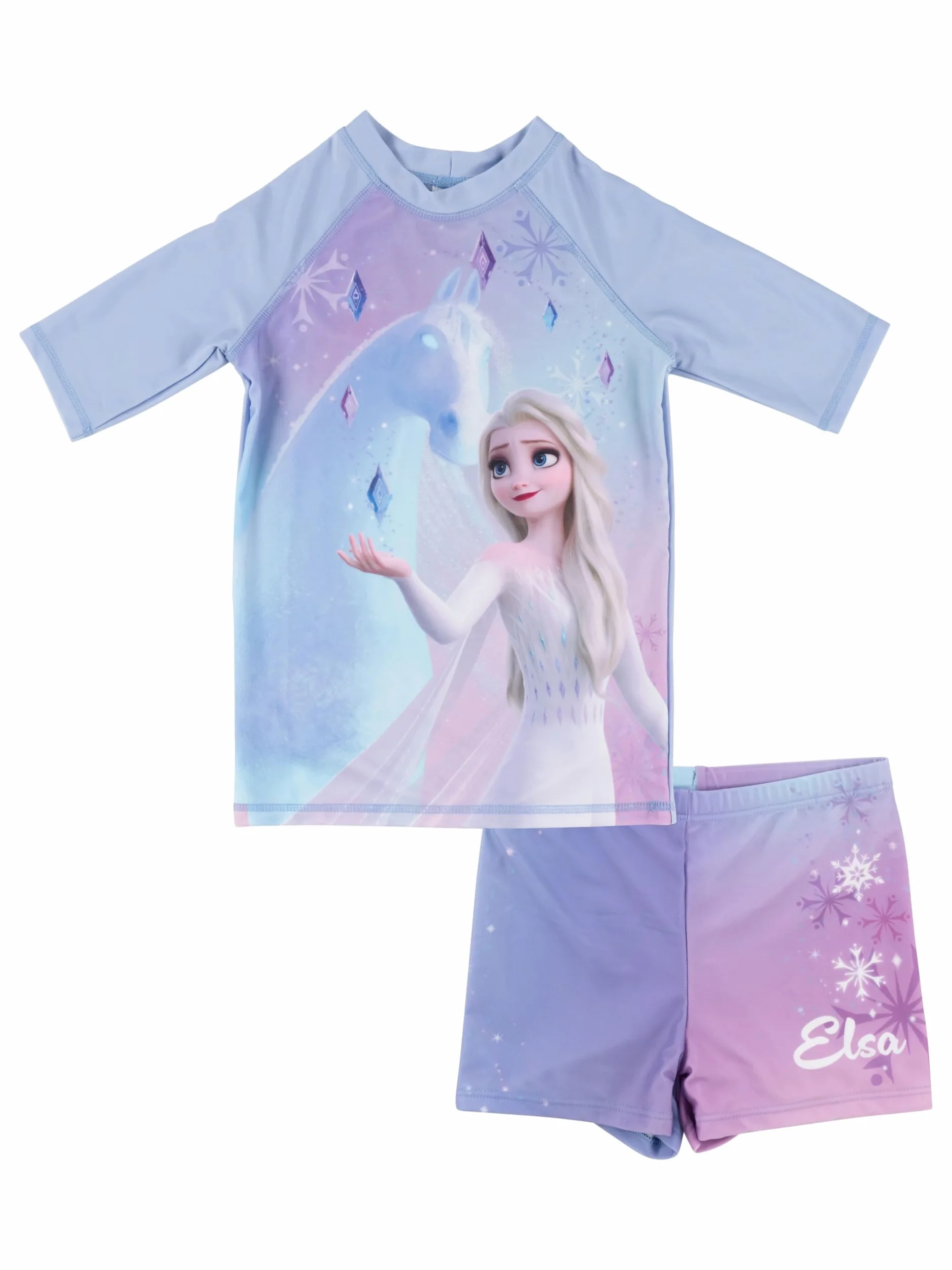United Labels Disney Królowa Lodu kostium kąpielowy dwuczęściowy, ochrona przed promieniowaniem UV 30, dla dziewcząt, ELSA, fioletowy, moda kąpielowa dla dzieci z koszulką i kąpielówkami, strój