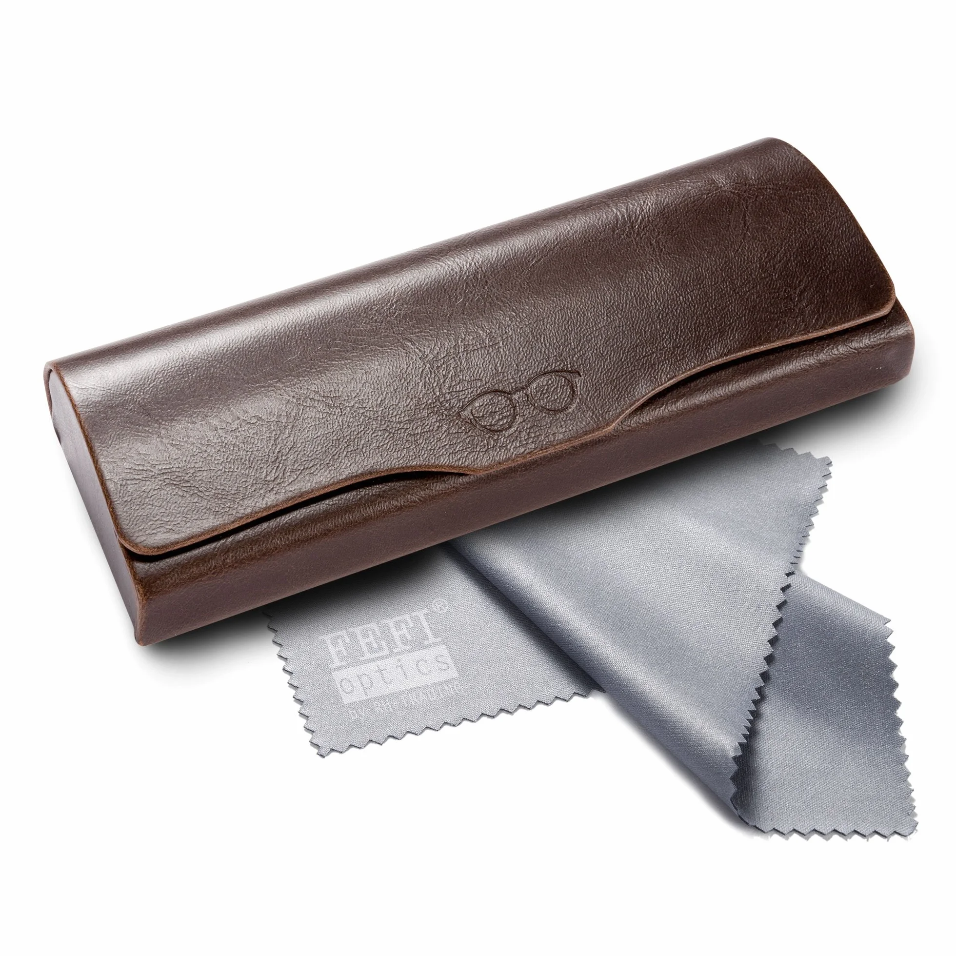 FEFI Klasyczne etui na okulary w stylu vintage ze skóry - Hardcase - w tym wysokiej jakości ściereczka do czyszczenia okularów