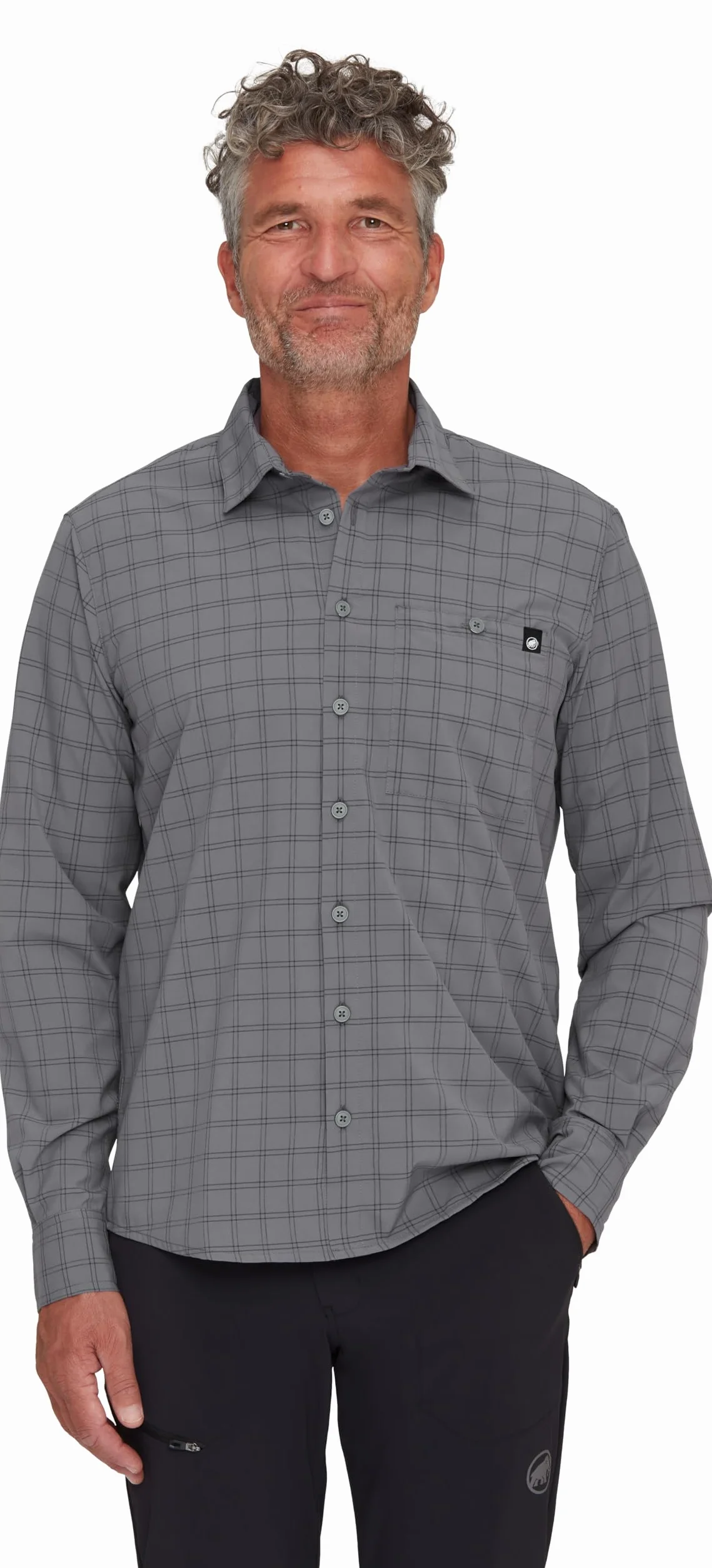Mammut Lenni Longsleeve Shirt Men – Koszula Trekkingowa Męska | Długi Rękaw, Ochrona UV, Szybkoschnąca i Oddychająca | Rozmiar L, Stalowy-czarny
