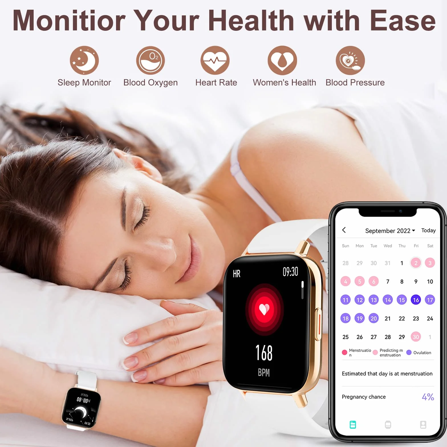 Smartwatch Damski z Pomiar Tętna, SpO2, Krokomierz, 8 Trybów Sportowych, Android iOS