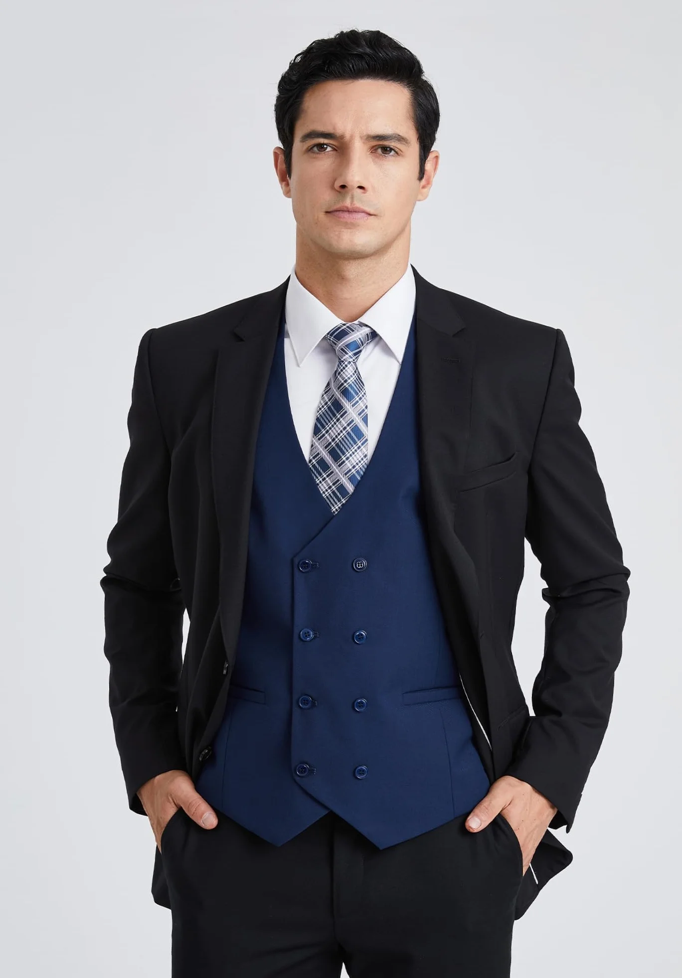 Enlision Męska dwurzędowa kamizelka z dekoltem w serek slim fit formalna biznesowa