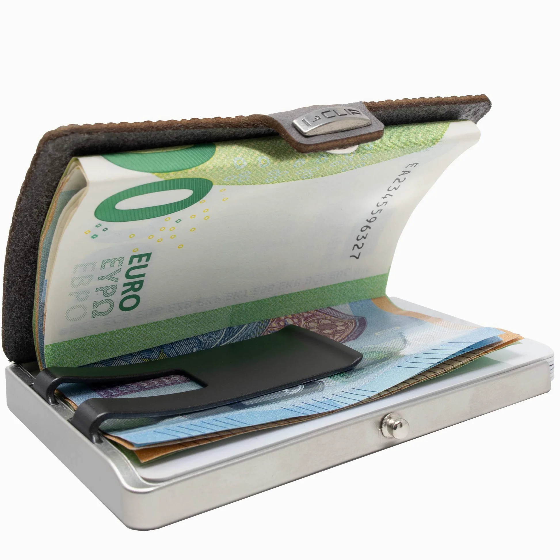 I-CLIP Portfel ze stali nierdzewnej z wymiennym klipsem na banknoty - portfel slim - portfel skórzany - portfel premium - etui na karty ze stali nierdzewnej - Milanaise wykończenie satynowe Urban Grey