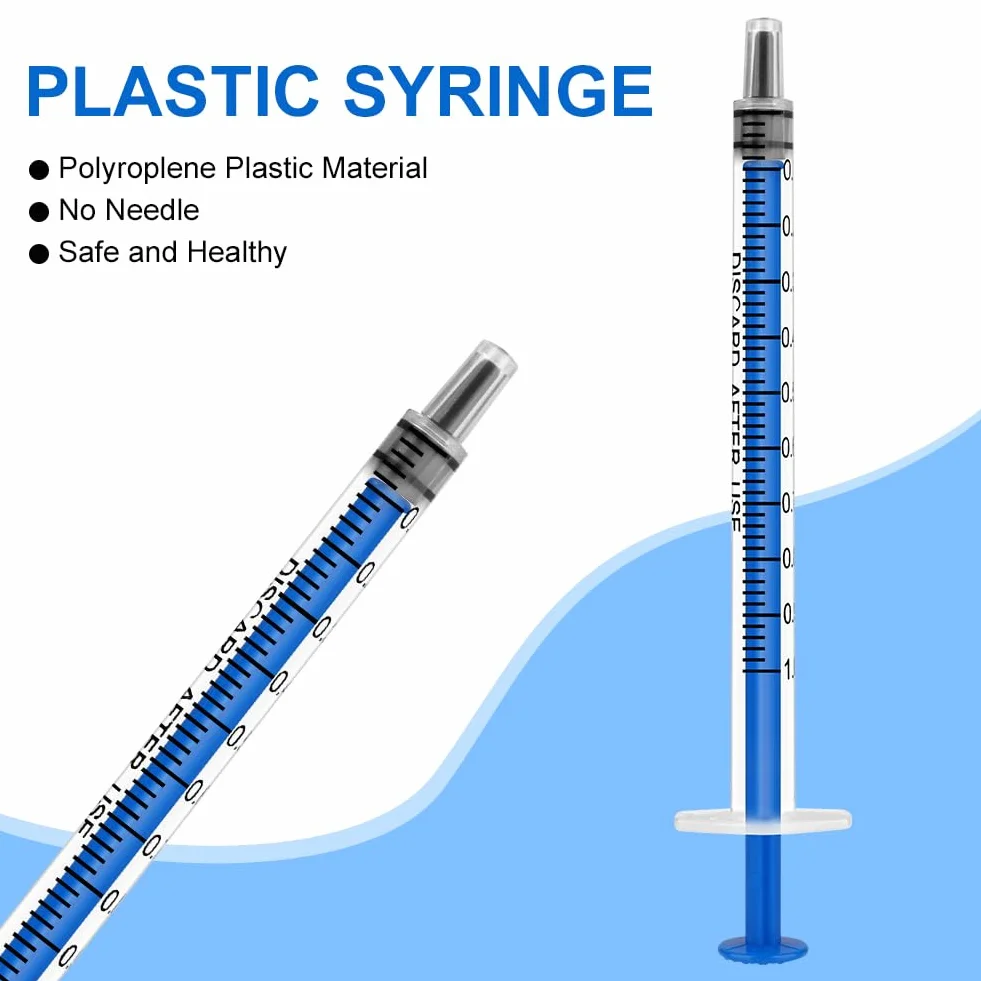 OFFCUP Strzykawki z tworzywa sztucznego, 50 sztuk 1 ml, jednorazowe strzykawki z nasadkami, plastikowa tubka do karmienia małych zwierząt domowych, olej silnikowy lub płyn hamulcowy [zastosowanie