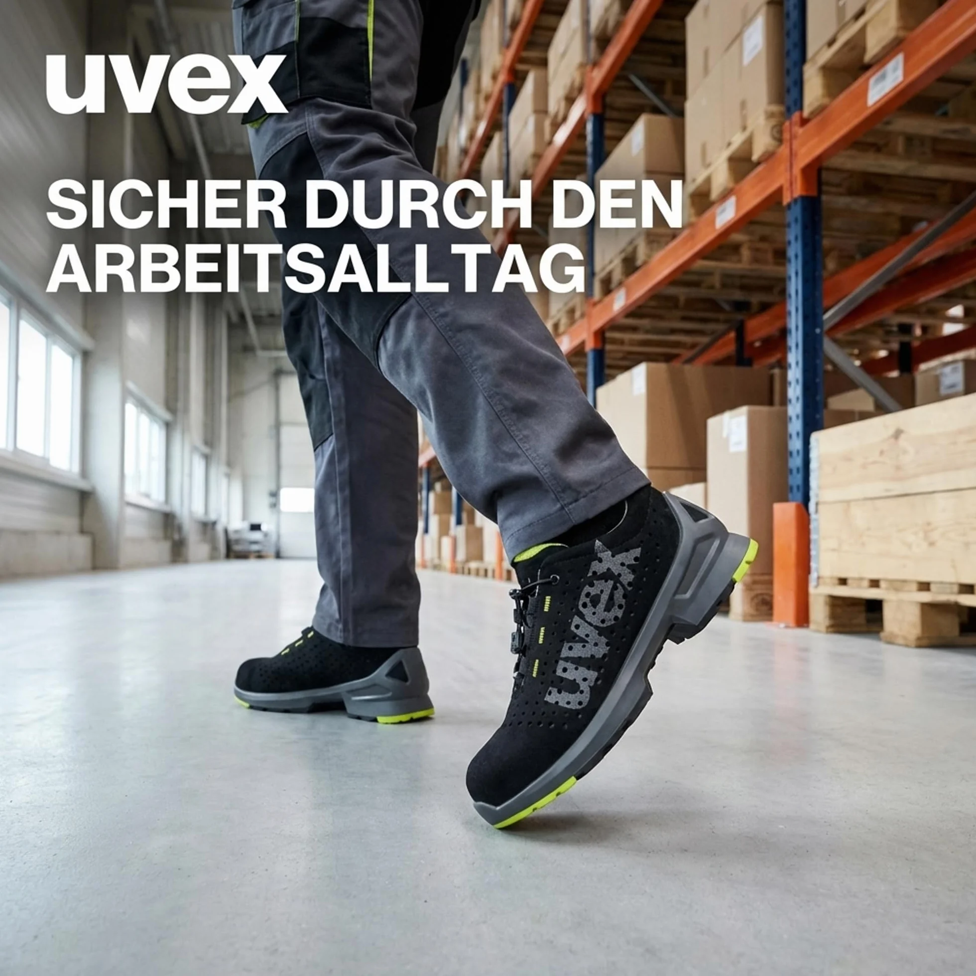 uvex 1 perforowane półbuty, buty ochronne S1 SRC, buty robocze dla kobiet i mężczyzn, czarne/limonkowe
