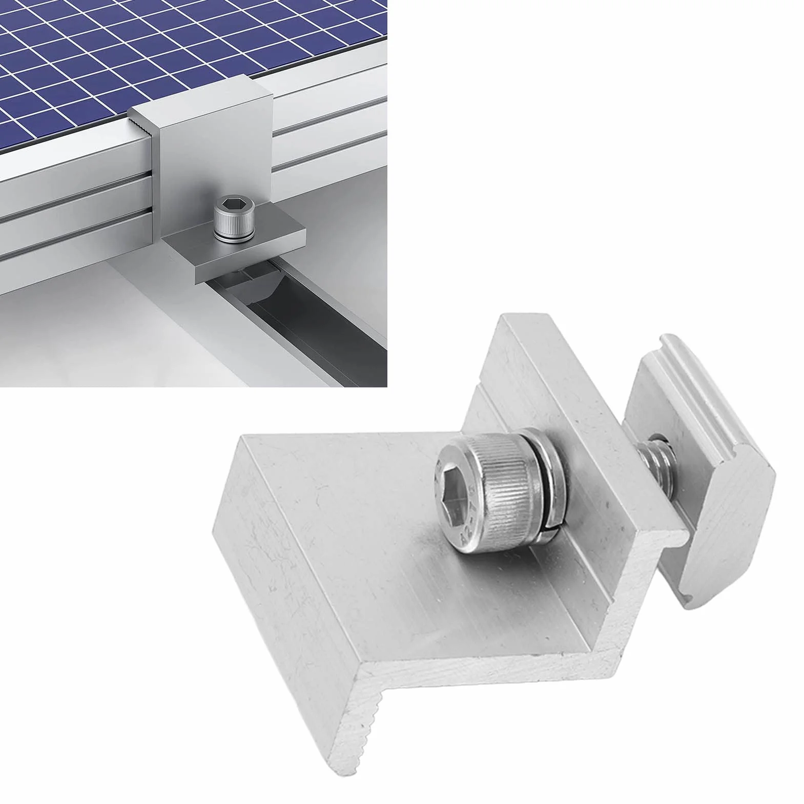 10 Sztuk Mocowanie Panelu Słonecznego Wspornik Z, Zaciski Uziemiające Panel Słoneczny ze Stopu Aluminium PV Montażowe Zaciski Boczne do Układu Słonecznego (35mm)