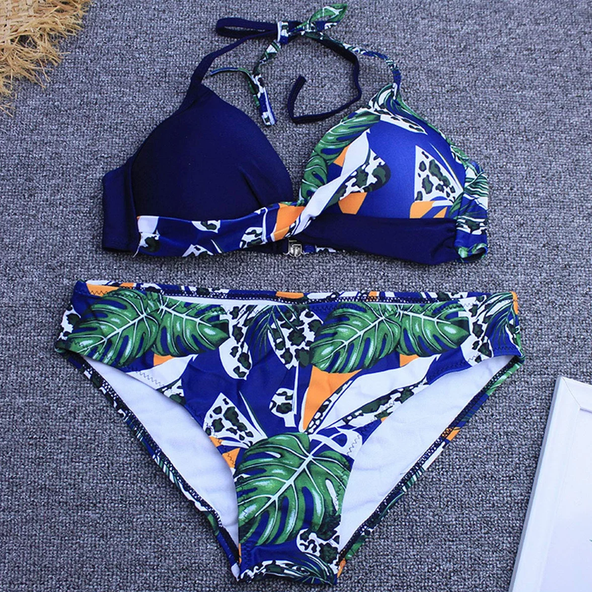 CheChury Damski 2-częściowy strój kąpielowy Bikini Push Up Wyściełane wyszczuplające Trójkąt Pończochy Swimwear