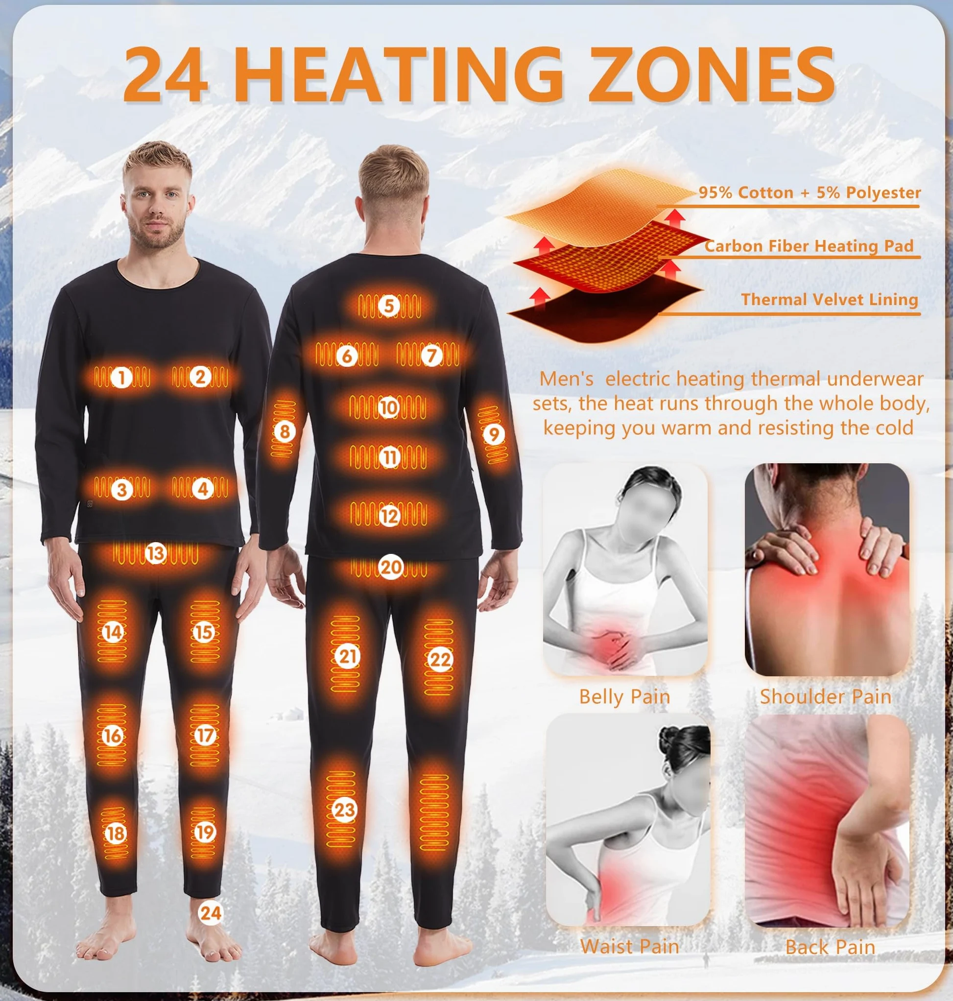 Komplet bielizny termoaktywnej 24 strefy, męski komplet termoaktywny Long Jong z koszulą termiczną i spodniami na polowanie