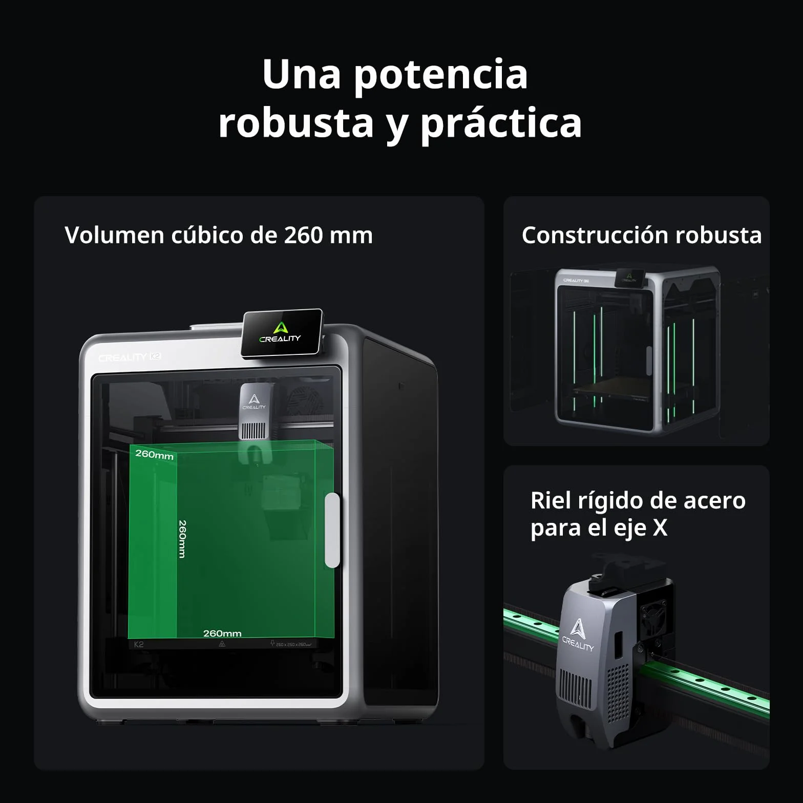 Creality K2 Combo(A) 3D Drukarka, przestrzeń robocza 260×260×260 mm, druk wielokolorowy do 16 kolorów, podgrzewana komora robocza, dwie kamery AI i serwosilniki, funkcja plug & play
