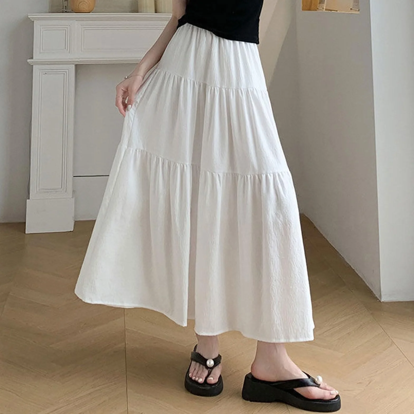 GWAWG Eleganckie spódnice maxi dla kobiet UK, elastyczne damskie długie spódnice z wysokim stanem elegancka spódnica plażowa o linii A, letnia wielowarstwowa spódnica maxi w stylu vintage